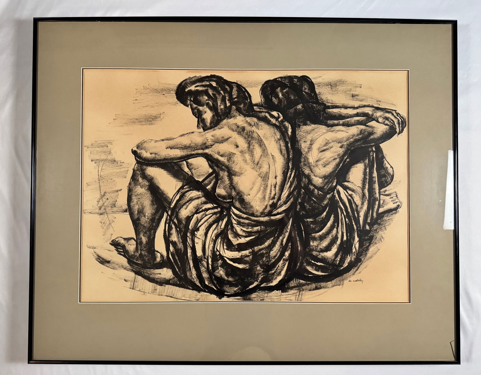 Francis De Erdely (1904-1959) Ink on Paper Drawing/Painting 28x20 Two Seated Figures Matted and (1 of 7)
