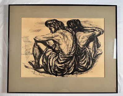 Francis De Erdely (1904-1959) Ink on Paper Drawing/Painting 28x20 Two Seated Figures Matted and: Francis De Erdely (1904-1959) was born Ferenc Erdélyi on the 3 May 1904 in Budapest, Hungary. De Erdely first studied at the Hungarian Royal Drawing School, (1919–1924) as well as the Real Academia