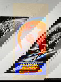 A Clockwork Orange Original RR82 Italian Locandino Folded Movie Poster 13"x27.5" Stanley Kubrick: A Clockwork Orange is a 1971 dystopian crime film written, produced, and directed by Stanley Kubrick, based on Anthony Burgess's 1962 novel. Alex (Malcolm McDowell), the central character, is a charis