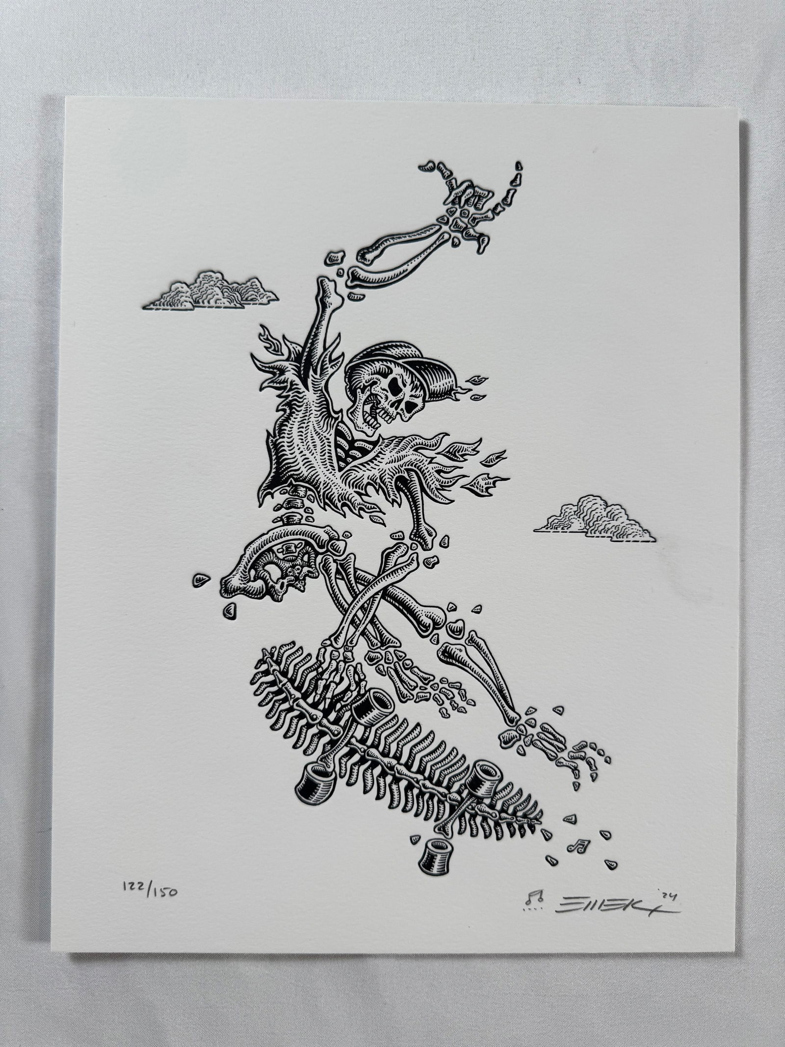 Skate or Die" by Emek 2024 Signed, Numbered Letterpress Print 122/150, White Edition, 8"x10 (1 of 4)