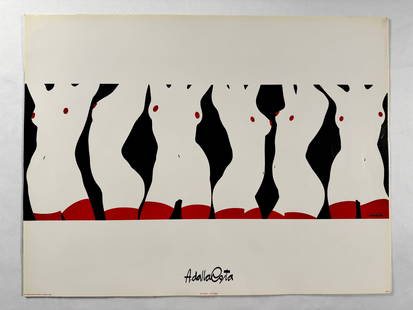 "Six Women" Amleto dalla Costa Original Italian Print Poster, 25"x19": Amleto dalla Costa is an Italian artist best known for his flat, figurative paintings and silkscreen prints of women that directly reference art history. Born in 1929 in Milan, Italy, Costa's composit