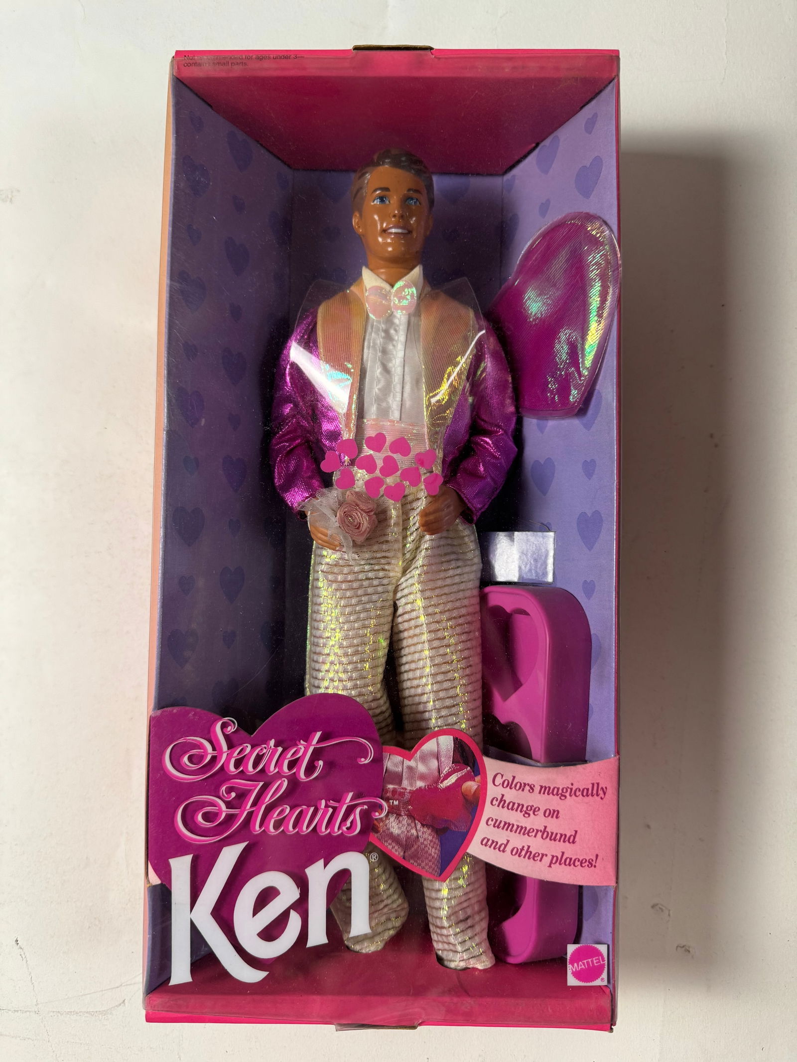 Ken Doll, Secret Hearts Ken, 1992, Mattel: Step into a world of nostalgia with the Vintage 1992 Secret Hearts Ken Barbie Doll, a true gem from Mattel's Boys Series. This 12-inch fashion doll captures the essence of the '90s with its vibrant cl