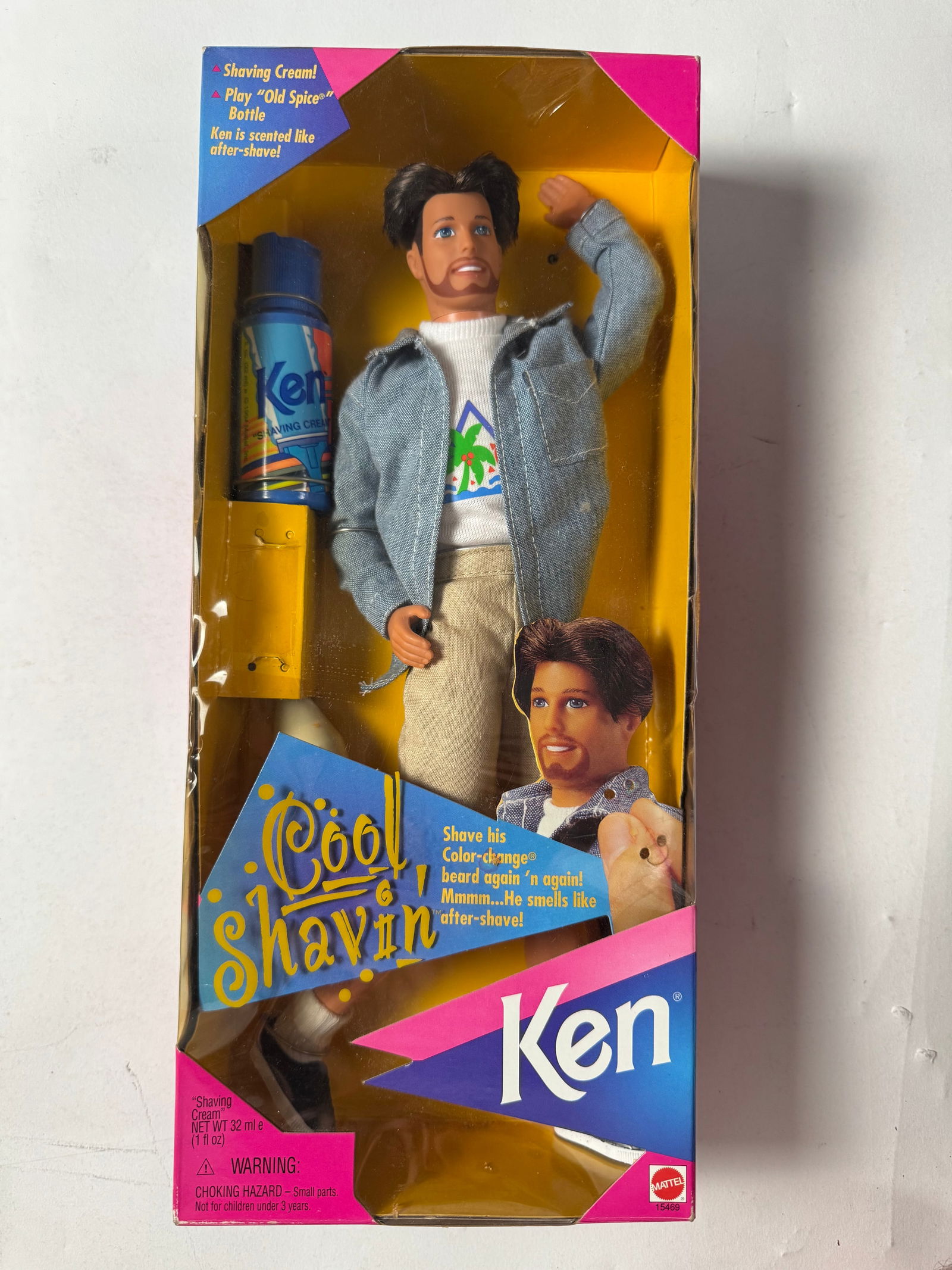 Cool Shavin' Ken Doll, Mattel, 1996: The 1996 Mattel Barbie COOL SHAVIN KEN Color Change Beard Brunette Doll is a vintage collectible from the Barbie franchise. This 11 1/2 inch fashion doll features a brown hair color that can change wi