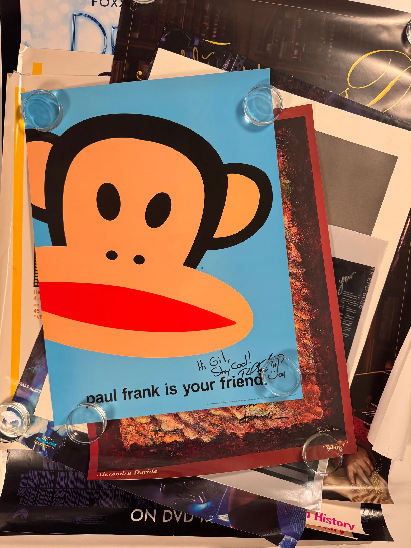 Lot of Random Posters: Paul Frank (signed), Image World, William Wegman, Tommy Tune (signed), Alexandru Darida (signed), Sally Kirkland (signed), The Power (signed), Bess Motta (signed), Tenacious D, 1984 Olympics x2, Viva