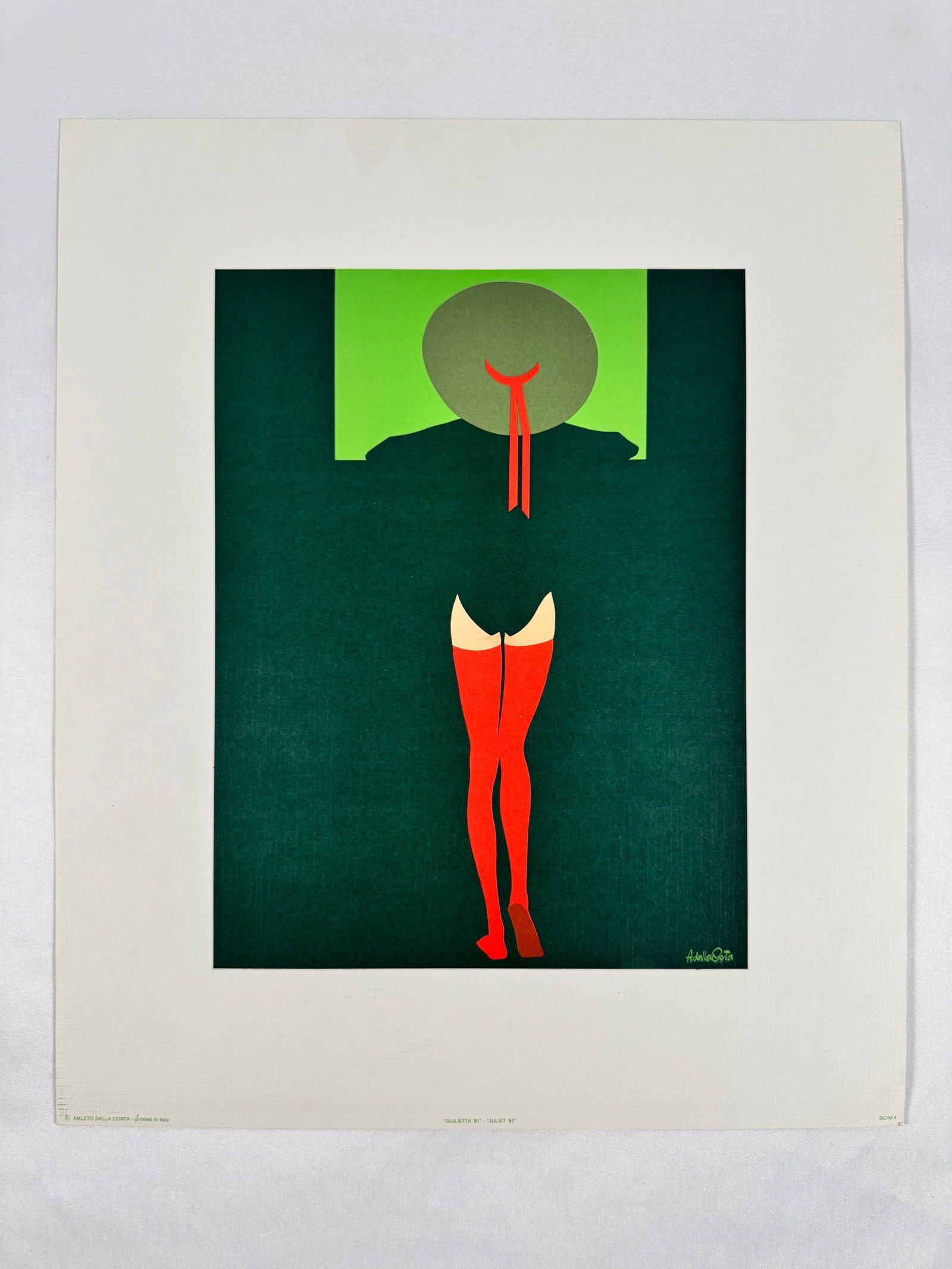 "Juliette '81" by Amleto Dalla Costa Original Italian Print, 12.5"x15: Amleto dalla Costa is an Italian artist best known for his flat, figurative paintings and silkscreen prints of women that directly reference art history. Born in 1929 in Milan, Italy, Costa's composit