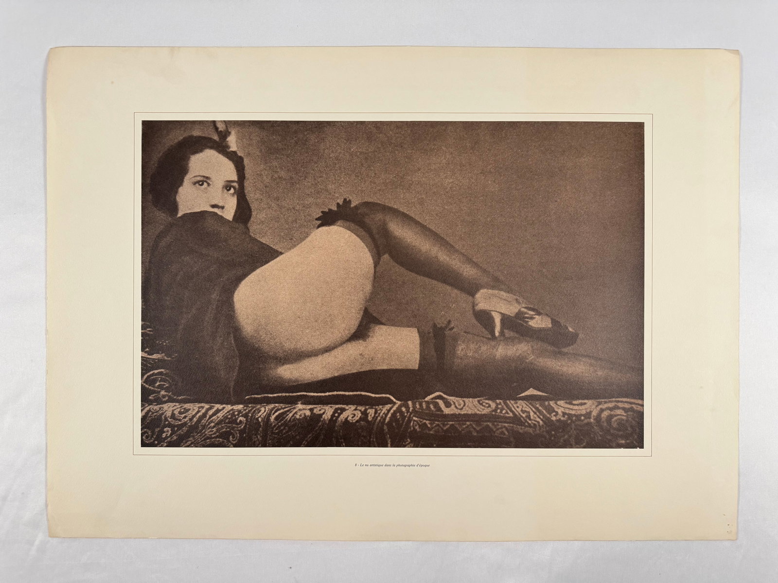 "Stockings" Early Nudes 20x27.5 French Artistic Nude Female Model Poster: Copy reads: Le nu artistique dans la photographie d'époque. Translation: The artistic nude in period photography. Ships Rolled