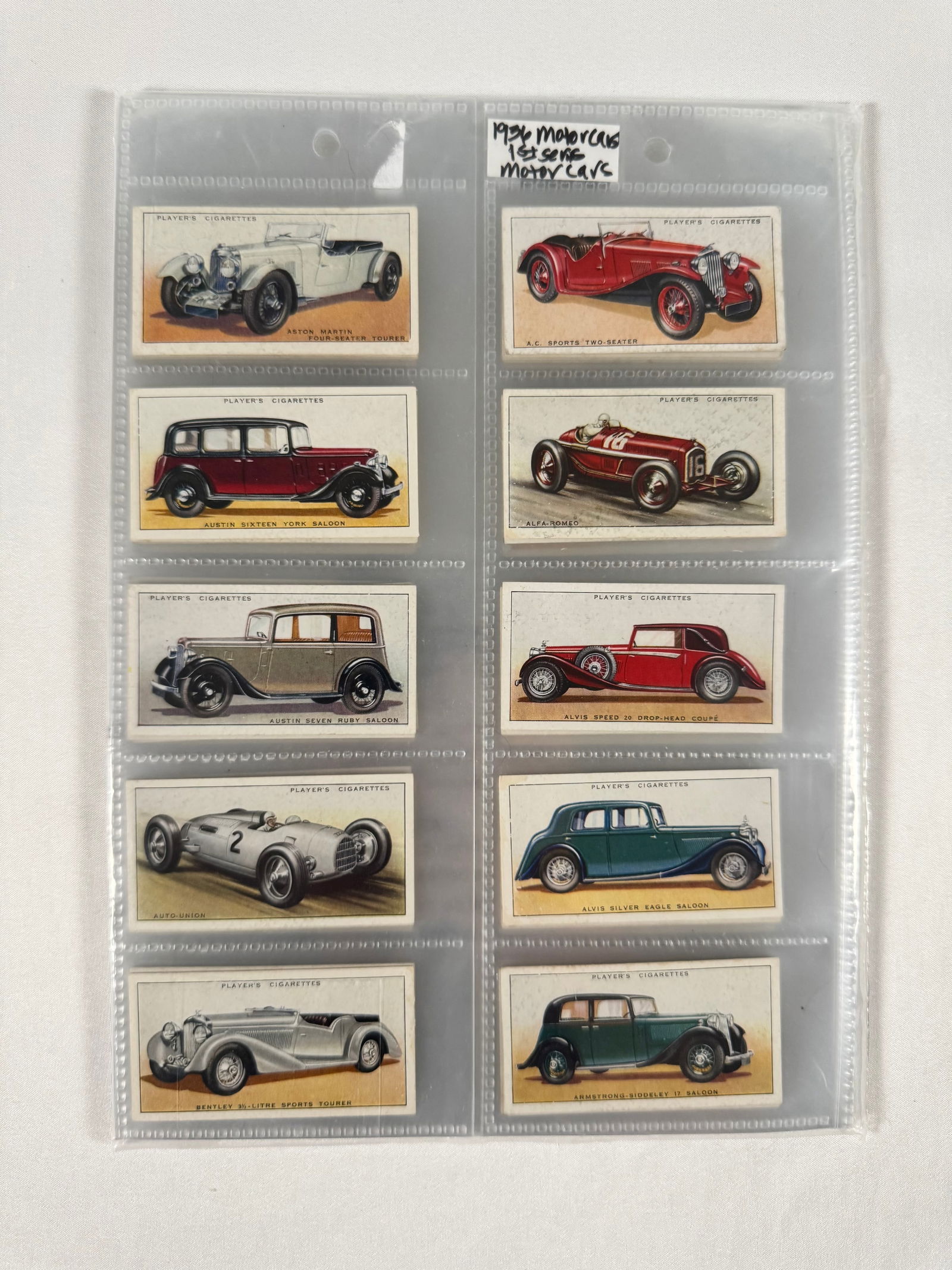 John Player & Sons Motor Cars 1936 Cigarette Cards x10 Sheets Full Set of 100 (1 of 9)