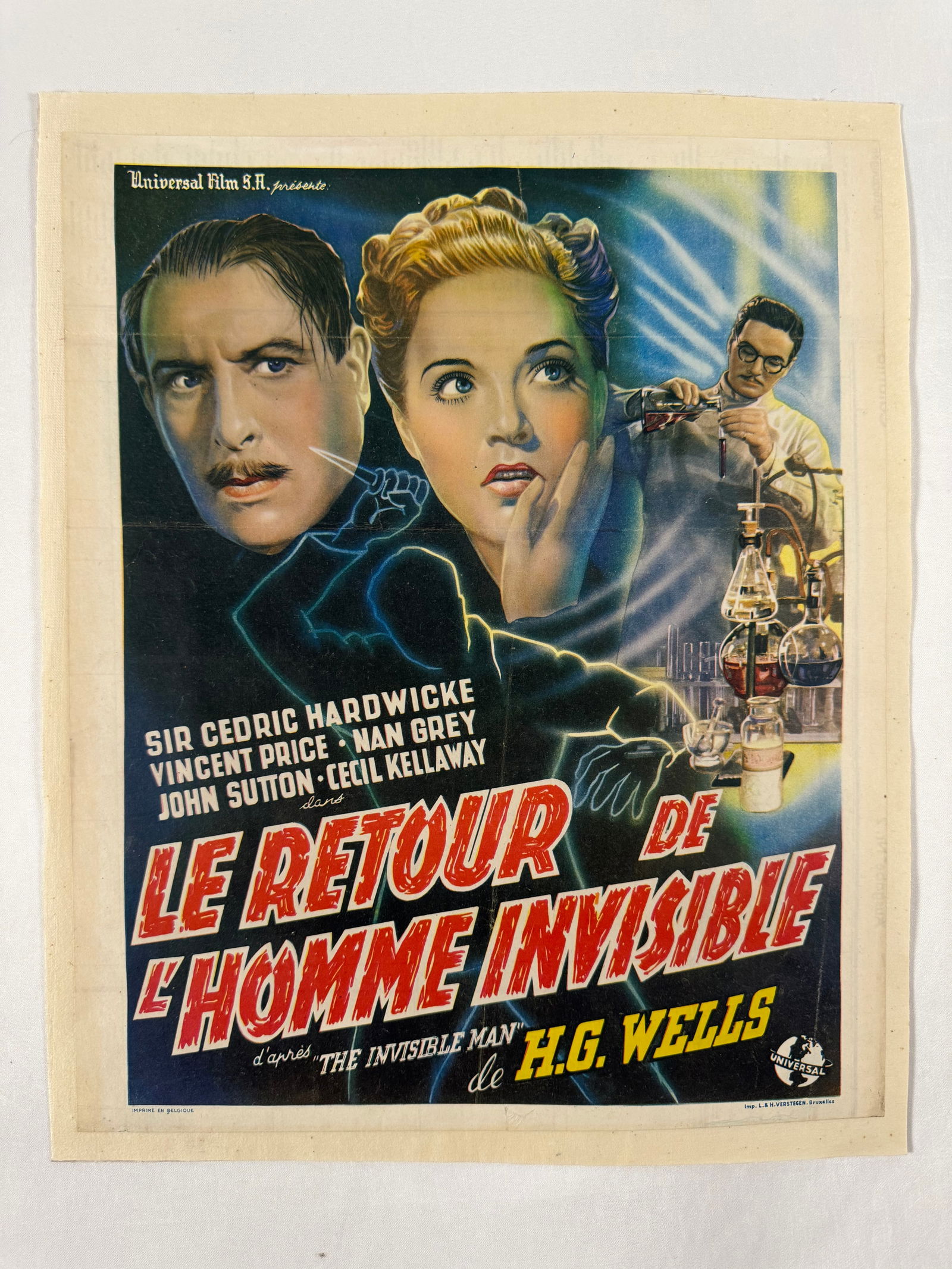 The Invisible Man Returns 1940 Original Belgian Movie Poster Window Card Linenbacked 14.5"x12 (1 of 6)