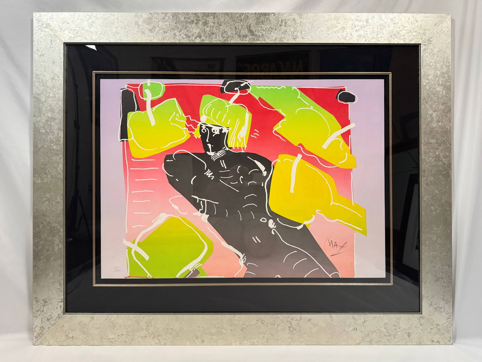 The Dancer by Peter Max “?? 1982 Lithograph on Arches Signed Numbered 131/200 Framed with COA: Peter Max (born Peter Max Finkelstein, October 19, 1937) is a German-American artist known for using bright colors in his work. Works by Max are associated with the visual arts and culture of the 1960