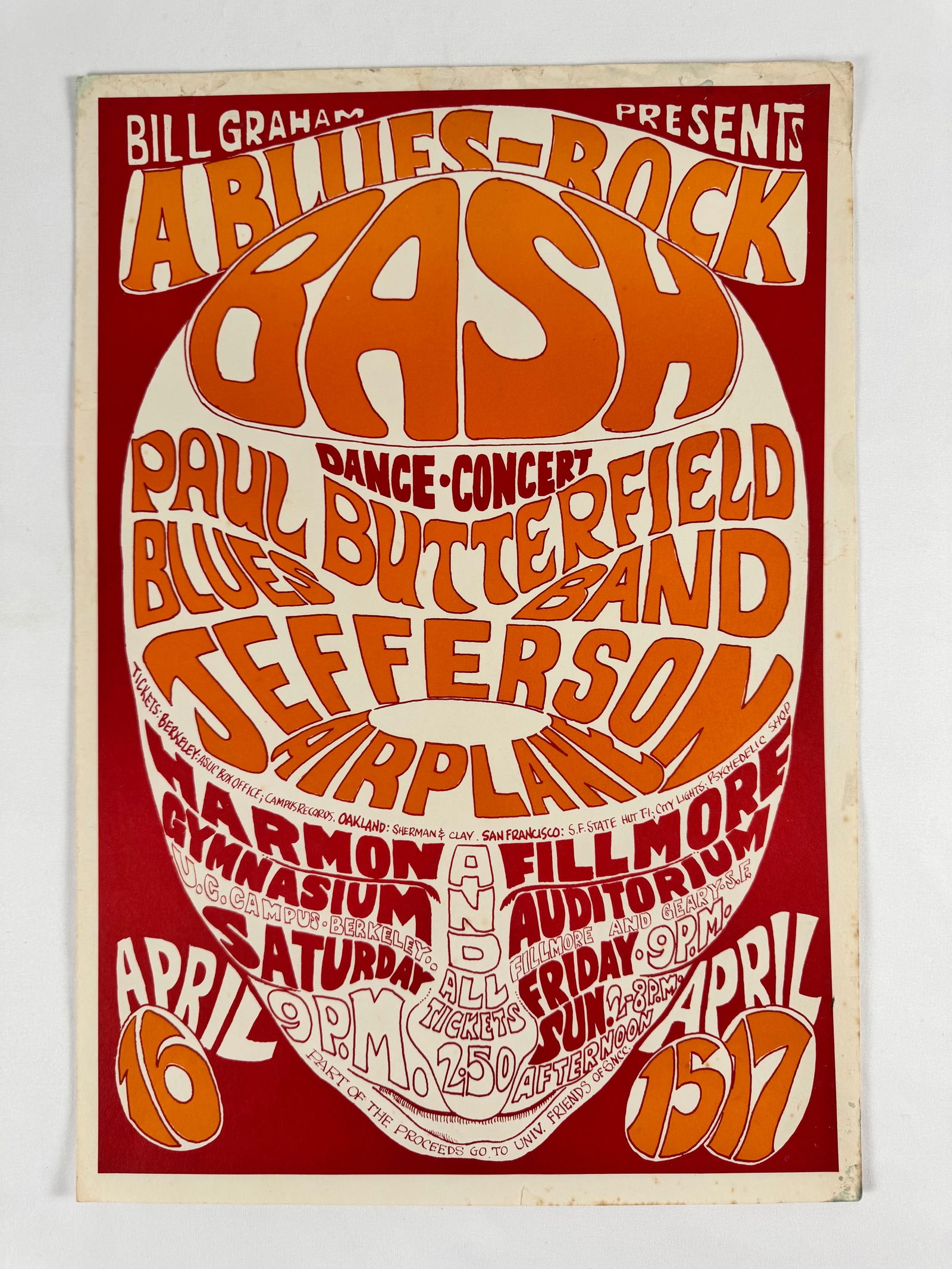 Jefferson Airplane Paul Butterfield Fillmore Concert Poster Bill Graham Original Concert Event (1 of 8)