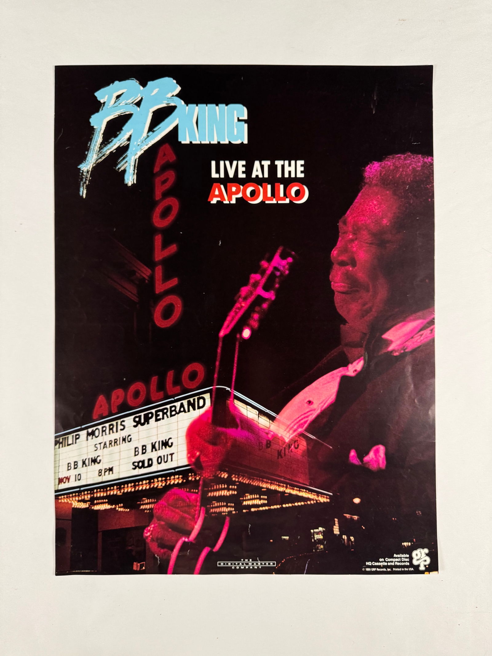 BB King Live at the Apollo Original Vintage Poster: Riley B. King (September 16, 1925 – May 14, 2015), known professionally as B. B. King, was an American blues guitarist, singer, songwriter, and record producer. He introduced a sophisticated style o