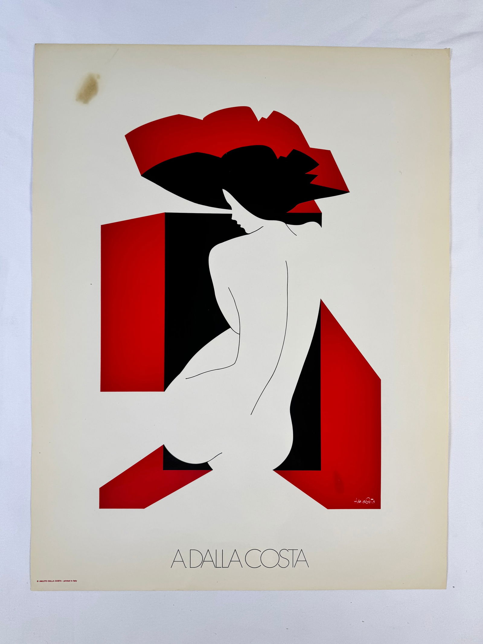 Untitled 1 Amleto Dalla Costa Original Italian Print Poster, 19"x25": Amleto dalla Costa is an Italian artist best known for his flat, figurative paintings and silkscreen prints of women that directly reference art history. Born in 1929 in Milan, Italy, Costa's composit