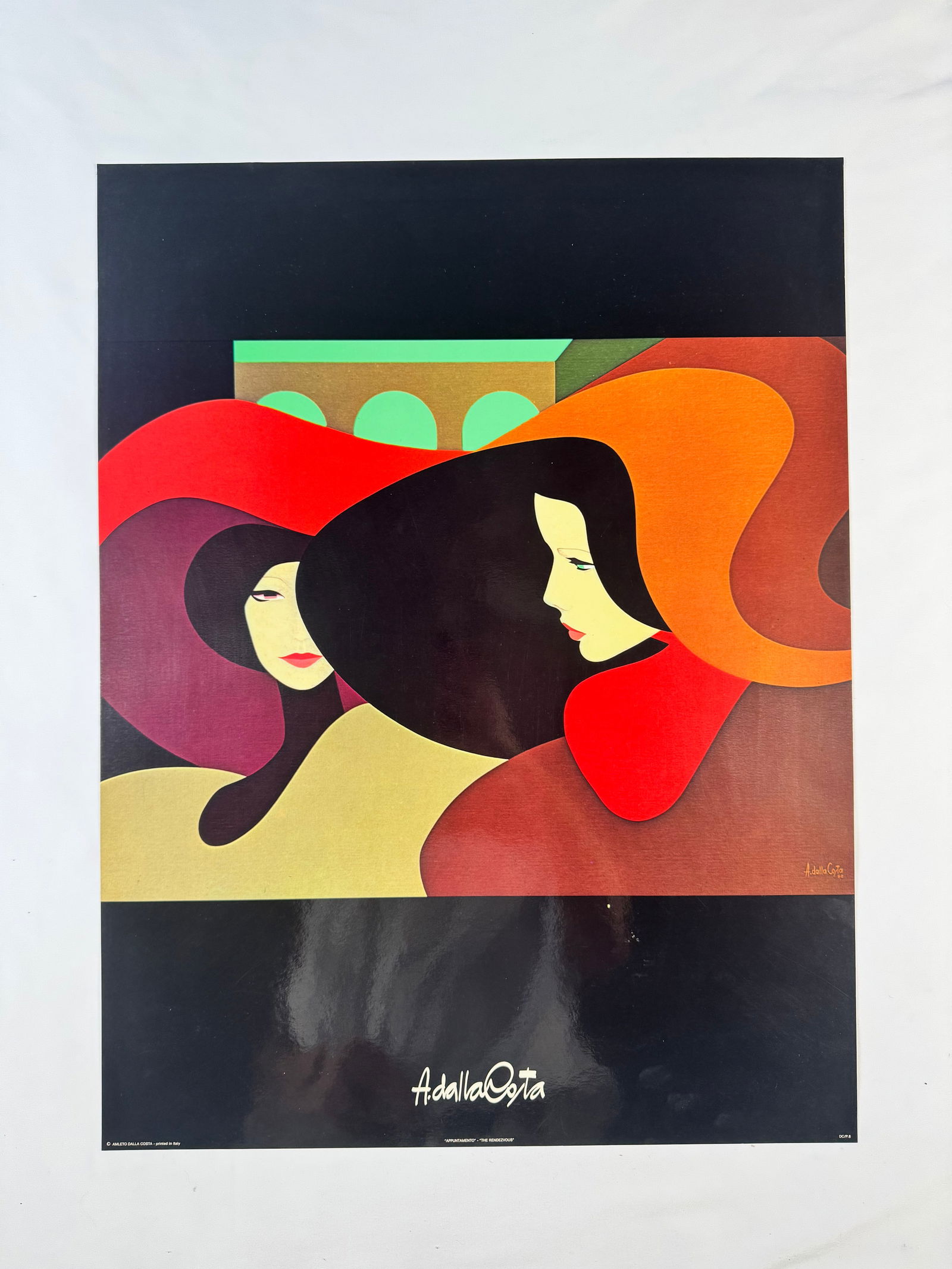 Untitled 2 Amleto dalla Costa Original Italian Print Poster, 19"x25": Amleto dalla Costa is an Italian artist best known for his flat, figurative paintings and silkscreen prints of women that directly reference art history. Born in 1929 in Milan, Italy, Costa's composit