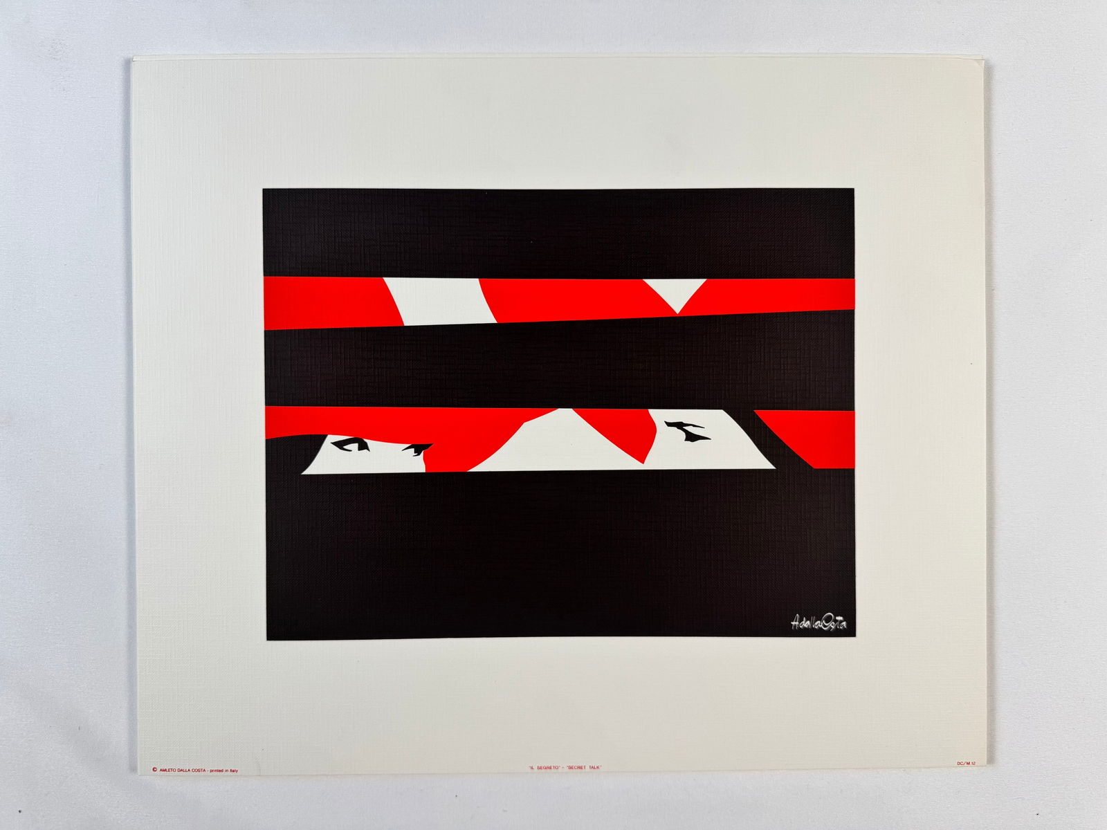 "Secret Talk" by Amleto Dalla Costa Original Italian Print, 15"x12.5: Amleto dalla Costa is an Italian artist best known for his flat, figurative paintings and silkscreen prints of women that directly reference art history. Born in 1929 in Milan, Italy, Costa's composit
