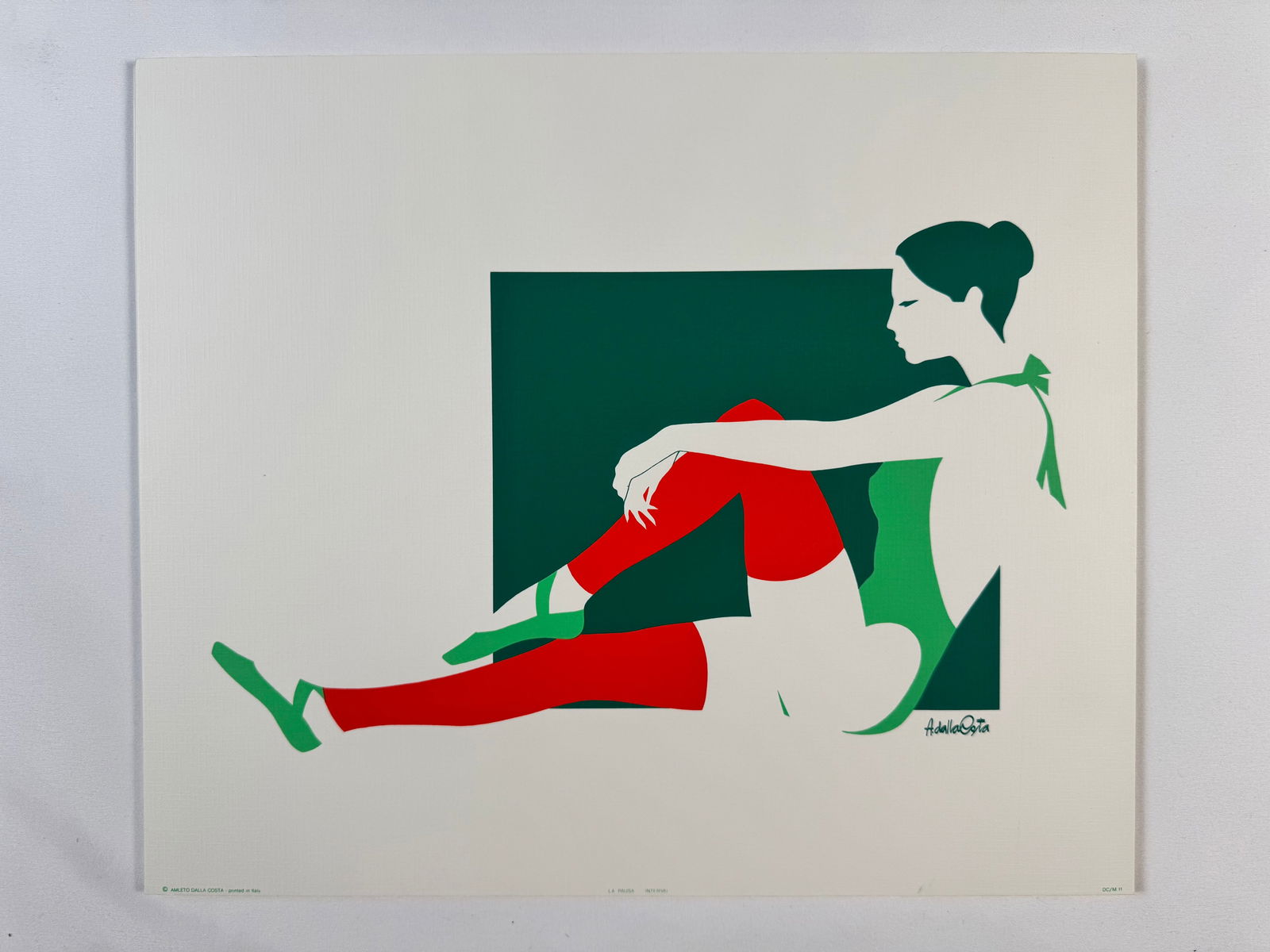 "La Pausa" "Interval" by Amleto Dalla Costa Original Italian Print, 12.5"x15: Amleto dalla Costa is an Italian artist best known for his flat, figurative paintings and silkscreen prints of women that directly reference art history. Born in 1929 in Milan, Italy, Costa's composit