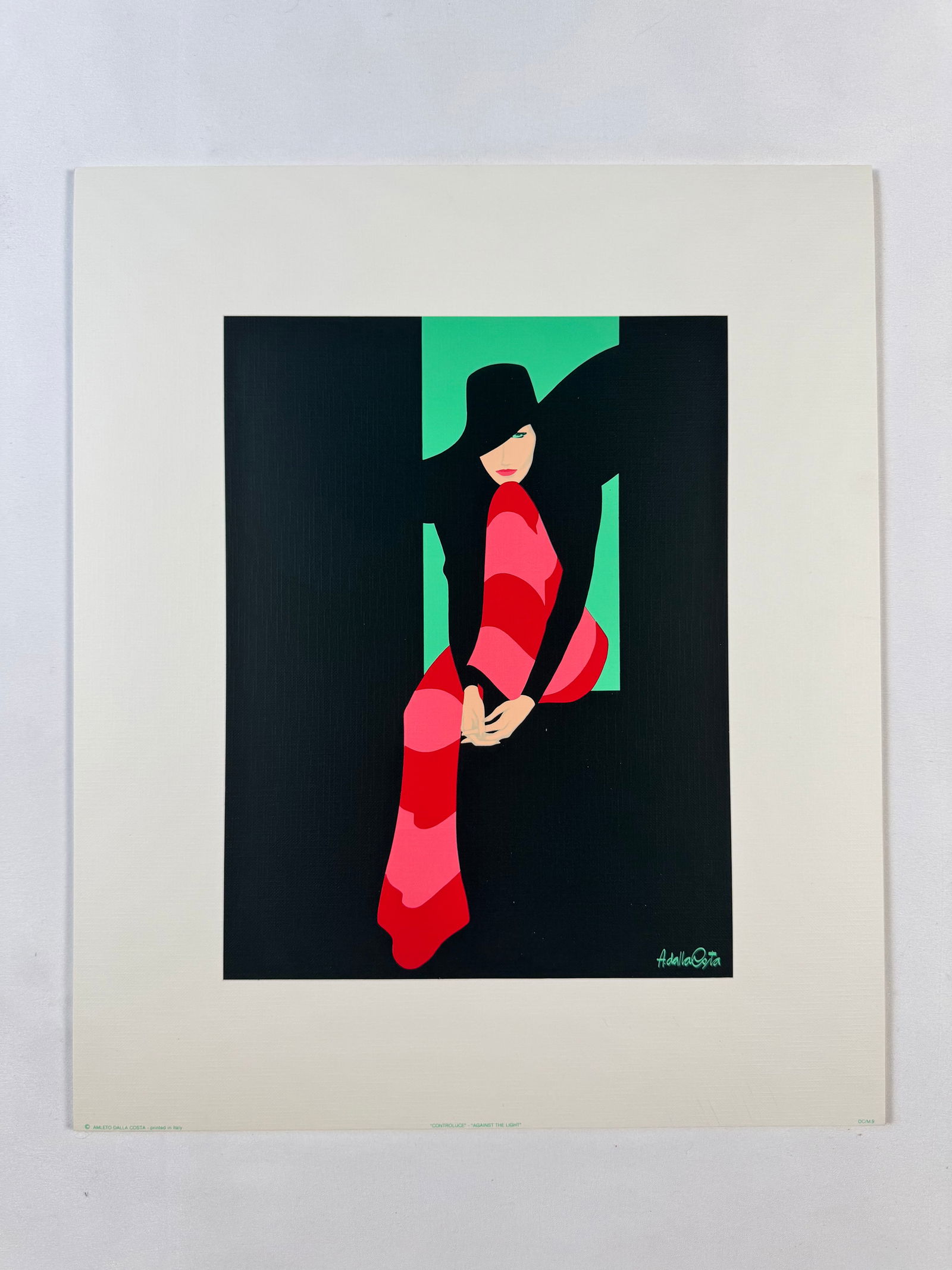 "Against The Light" by Amleto Dalla Costa Original Italian Print, 12.5"x15: Amleto dalla Costa is an Italian artist best known for his flat, figurative paintings and silkscreen prints of women that directly reference art history. Born in 1929 in Milan, Italy, Costa's composit