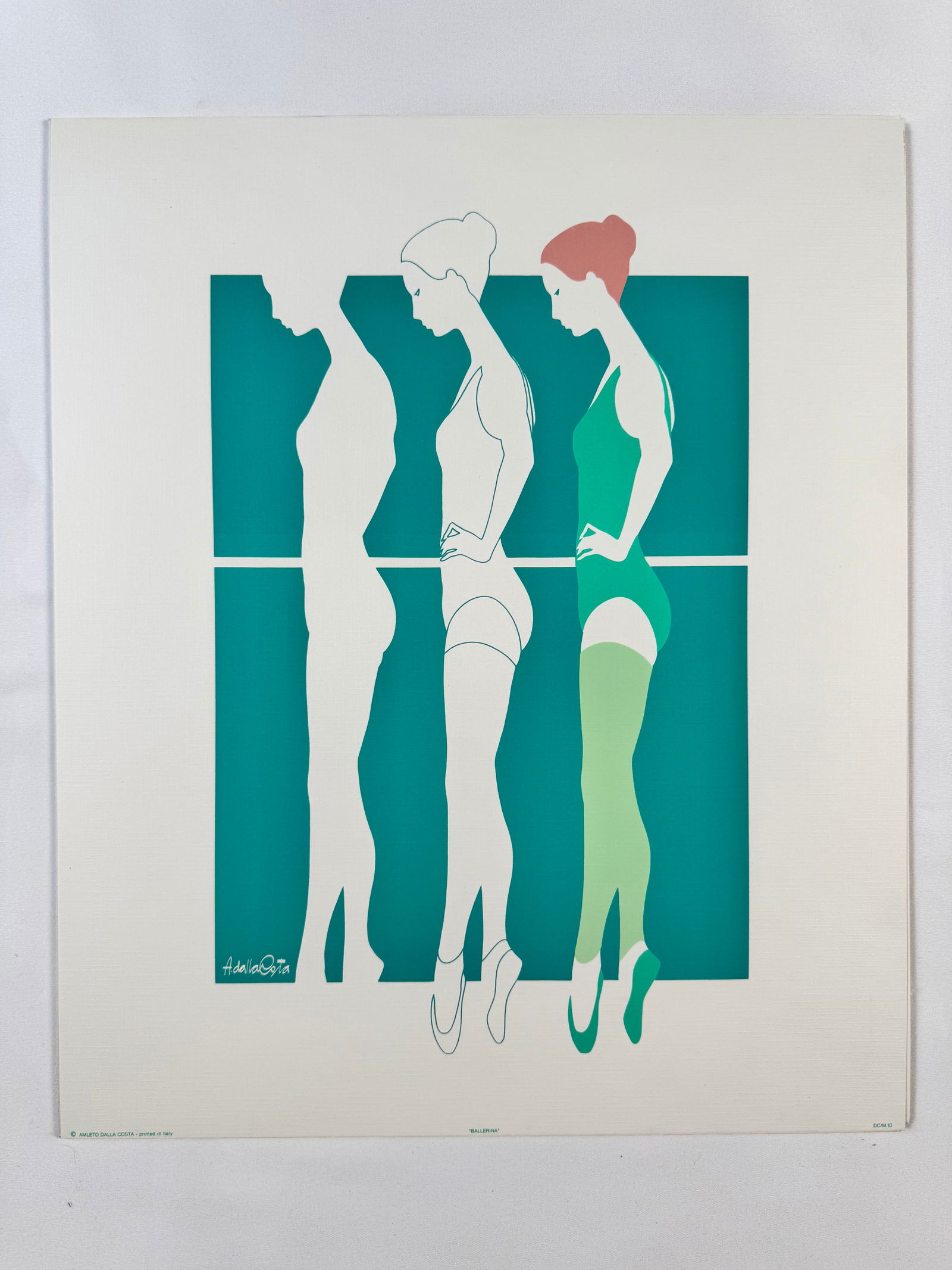 "Ballerina" by Amleto Dalla Costa Original Italian Print, 12.5"x15: Amleto dalla Costa is an Italian artist best known for his flat, figurative paintings and silkscreen prints of women that directly reference art history. Born in 1929 in Milan, Italy, Costa's composit