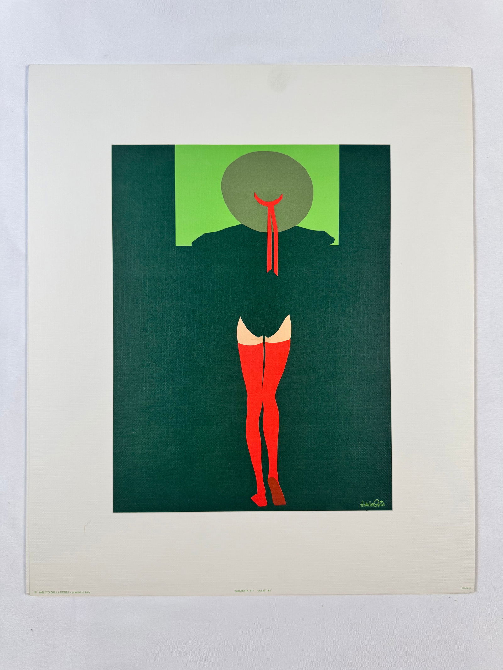 "Juliette '81" by Amleto Dalla Costa Original Italian Print, 12.5"x15: Amleto dalla Costa is an Italian artist best known for his flat, figurative paintings and silkscreen prints of women that directly reference art history. Born in 1929 in Milan, Italy, Costa's composit