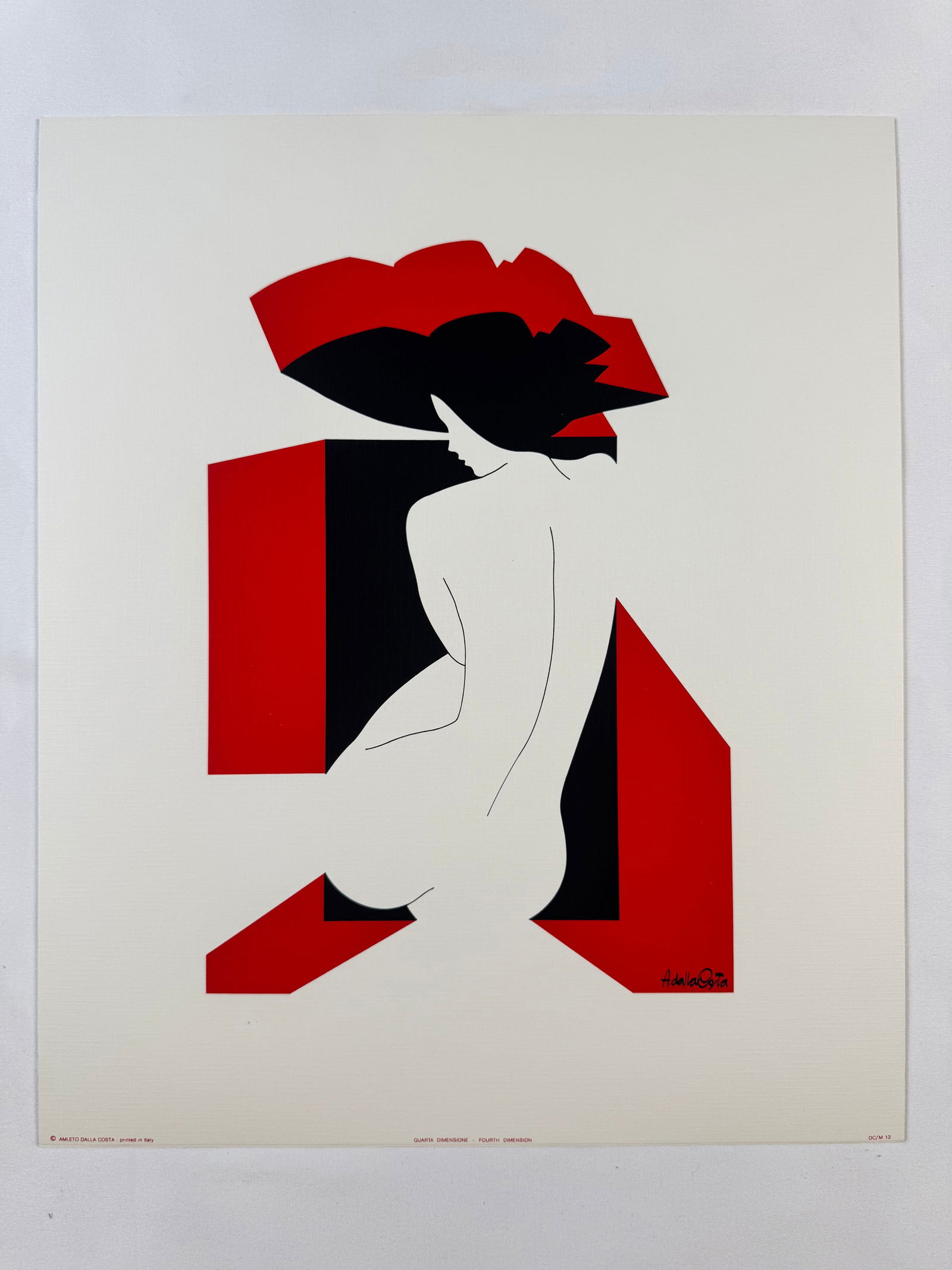 "Fourth Dimension" by Amleto Dalla Costa Original Italian Print, 12.5"x15: Amleto dalla Costa is an Italian artist best known for his flat, figurative paintings and silkscreen prints of women that directly reference art history. Born in 1929 in Milan, Italy, Costa's composit