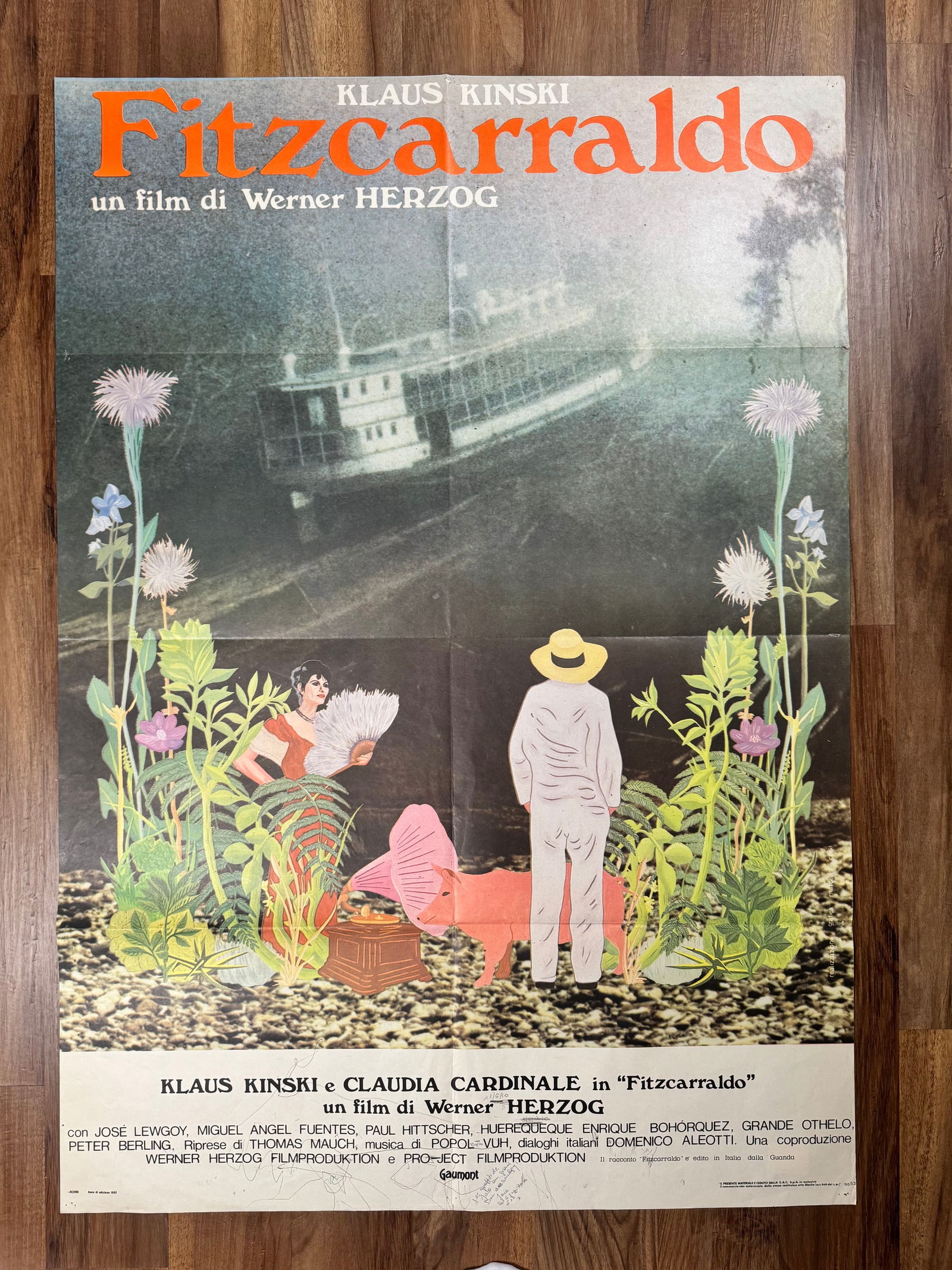 Fitzcarraldo Original 2 Fogli Italian 1P Folded Movie Poster 39"x55": Fitzcarraldo is a 1982 epic adventure-drama film written, produced, and directed by Werner Herzog. The film stars Klaus Kinski as Brian Sweeney Fitzgerald, a would-be Irish rubber baron known in Peru