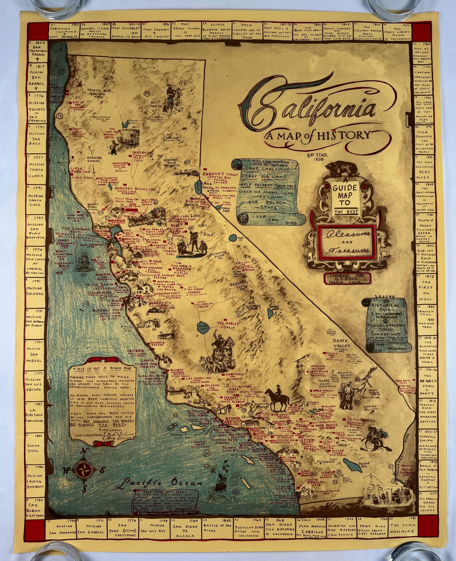 California Map of History Vintage-Style Illustrated Poster 1954 by Garner Parker Dicus and Bea Dicus (1 of 6)