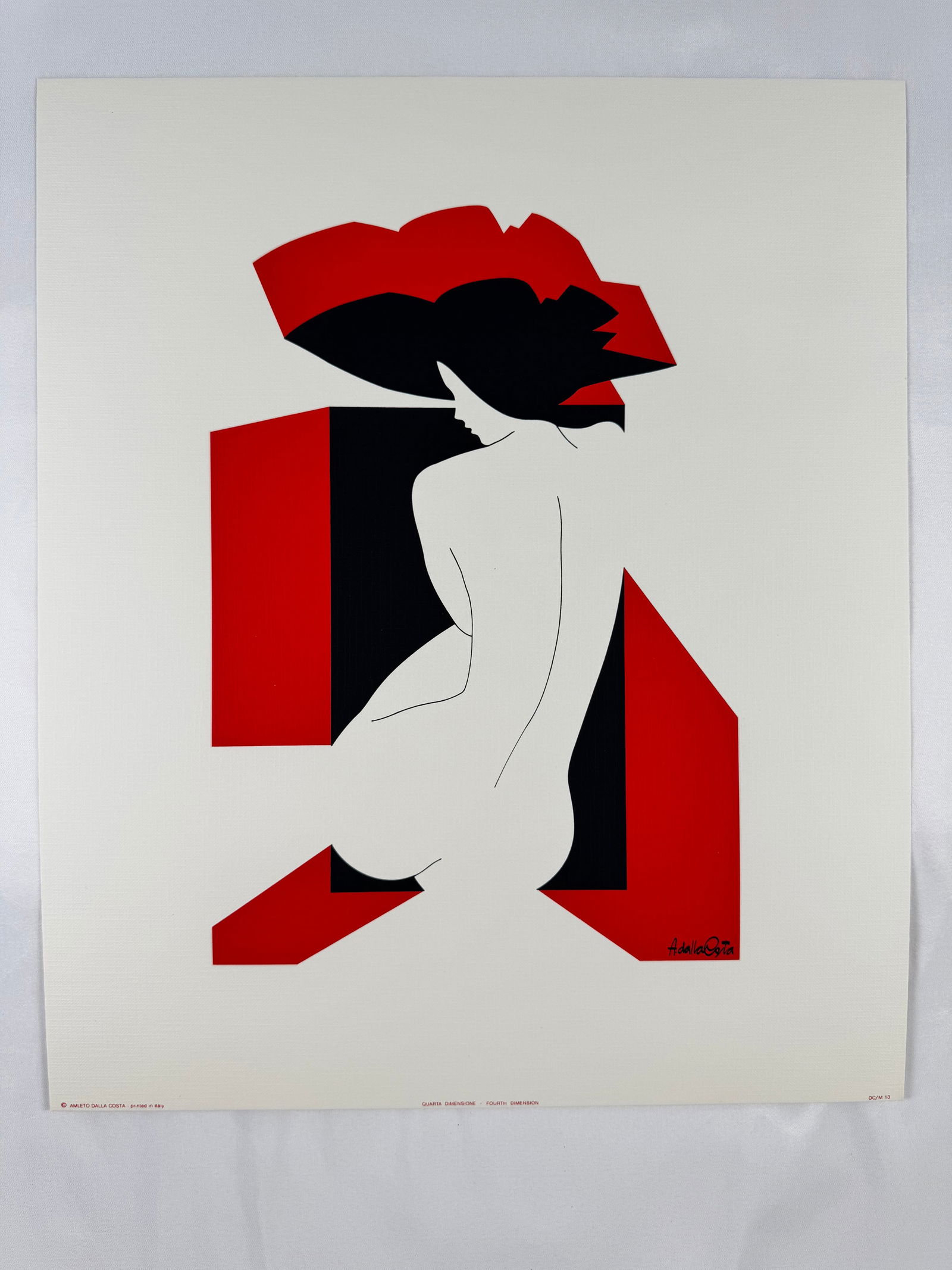 Amleto Dalla Costa "Fourth Dimension" Original Illustration 12.5x15 Italian Female Form Art Print: Amleto Dalla Costa (1929–2024) was a Milan-born Italian artist whose elegant, graphic style bridged poster design, printmaking, and figurative fine art. Trained in the visual arts during Italy’s p