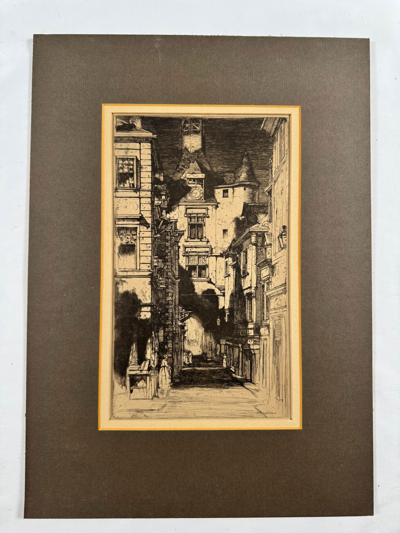 Amboise by Sir David Young Cameron Signed (removed from broken frame) 6.5x11 (22): David Young Cameron (1865–1945) was a Scottish painter and etcher associated with the Glasgow School, internationally renowned for his dramatic landscapes and bold architectural studies. His prints,