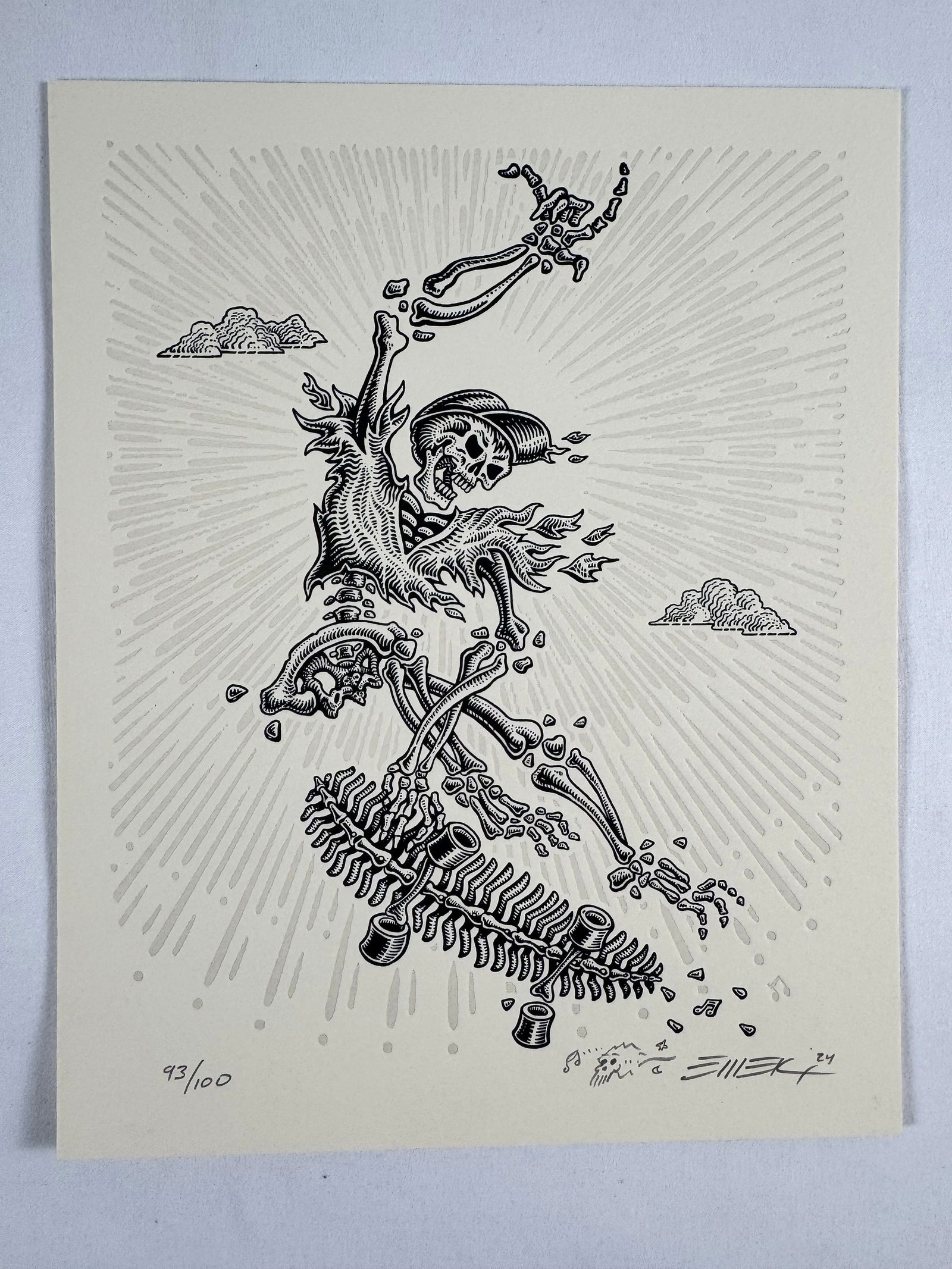 “Skate or Die" by Emek 2024 Signed, Letterpress Print 93/100, Cream Edition, 8"x10 Original Art (1 of 5)