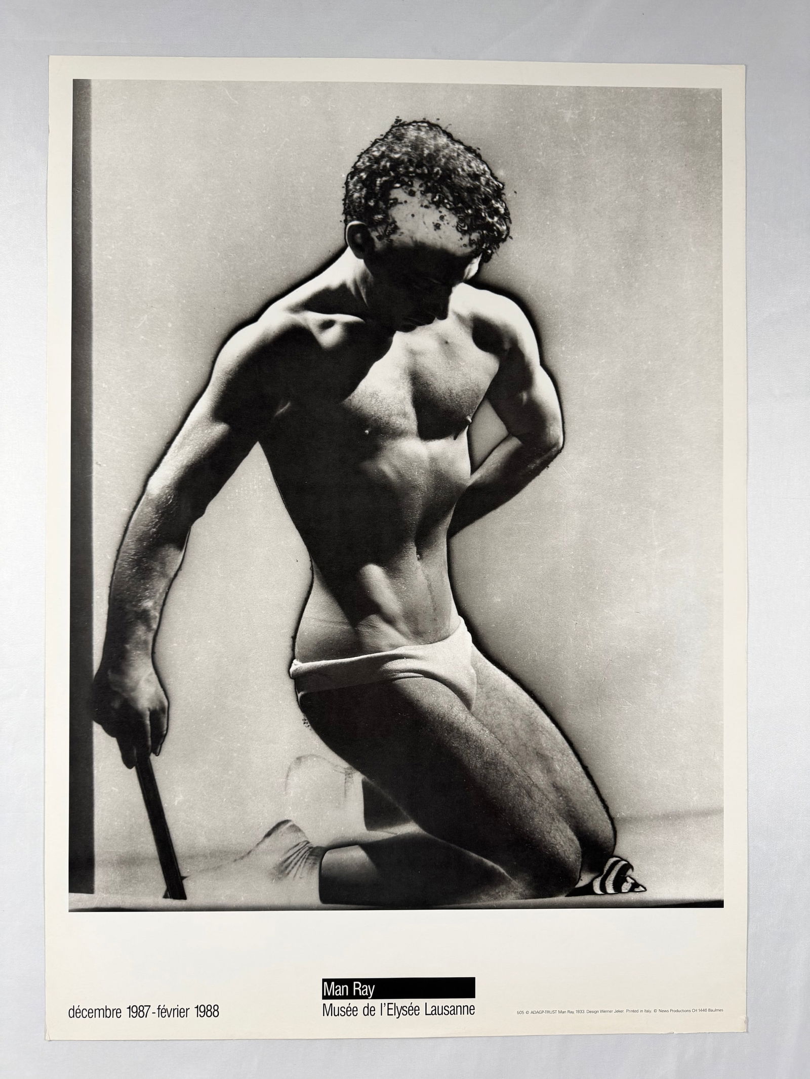 Man Ray Photo at the Musee de l'Elysee Lausanne 1933 20"x27.5" No 505 Original Poster: Poster copy reads: 505 © ADAGP-TRUST Man Ray, 1933. Design Werner Jeker. Printed in Italy. © News Productions CH 1446 Baulmes