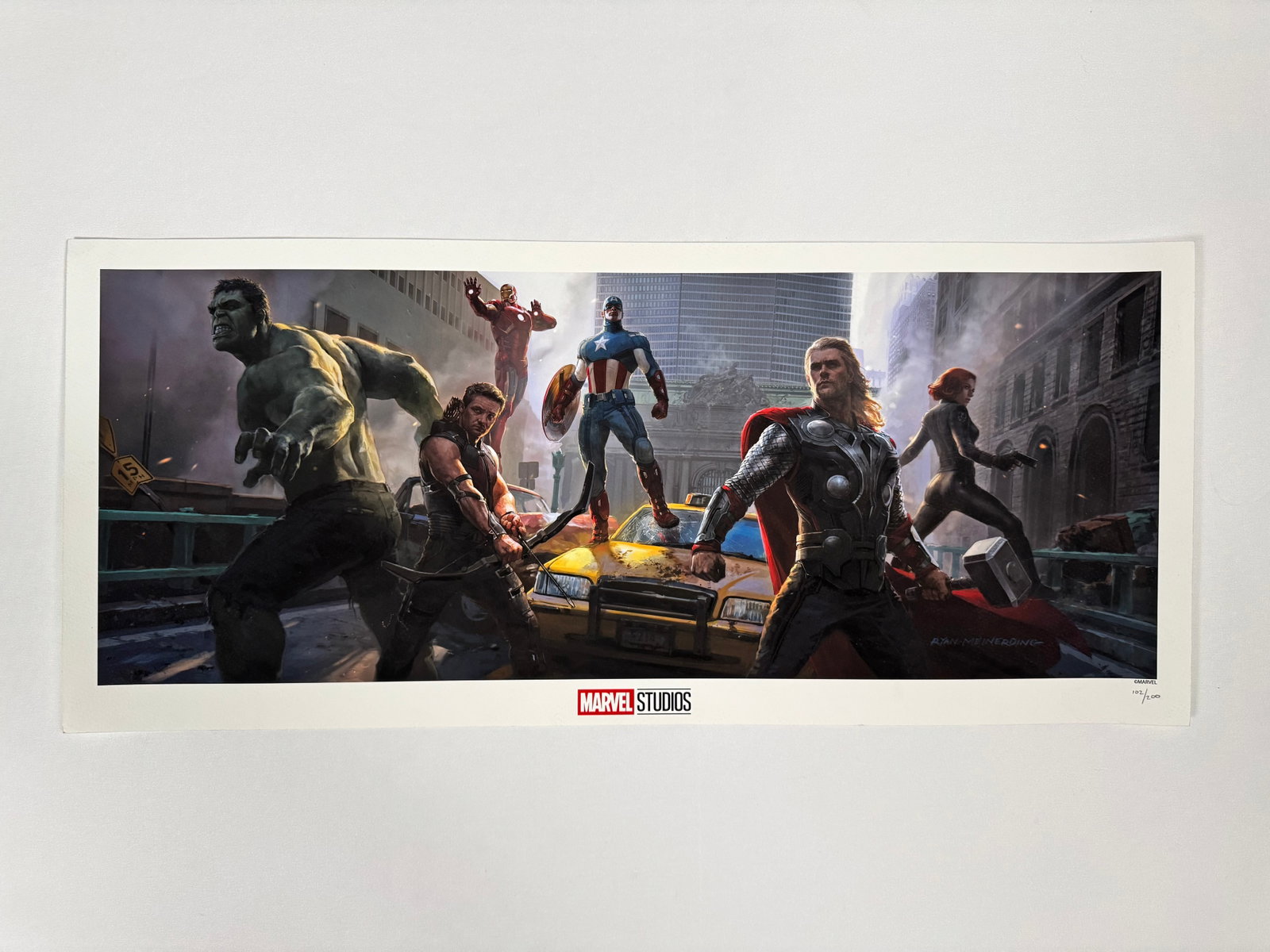 Marvel Studios Avengers Assemble by Grey Matter Art 102/200 Original Print: Grey Matter Art has been featuring concept art referencing the Marvel Cinematic Universe from their first 10 years of unparalleled films. For today’s wave of MCU concept art prints, GMA chose some o
