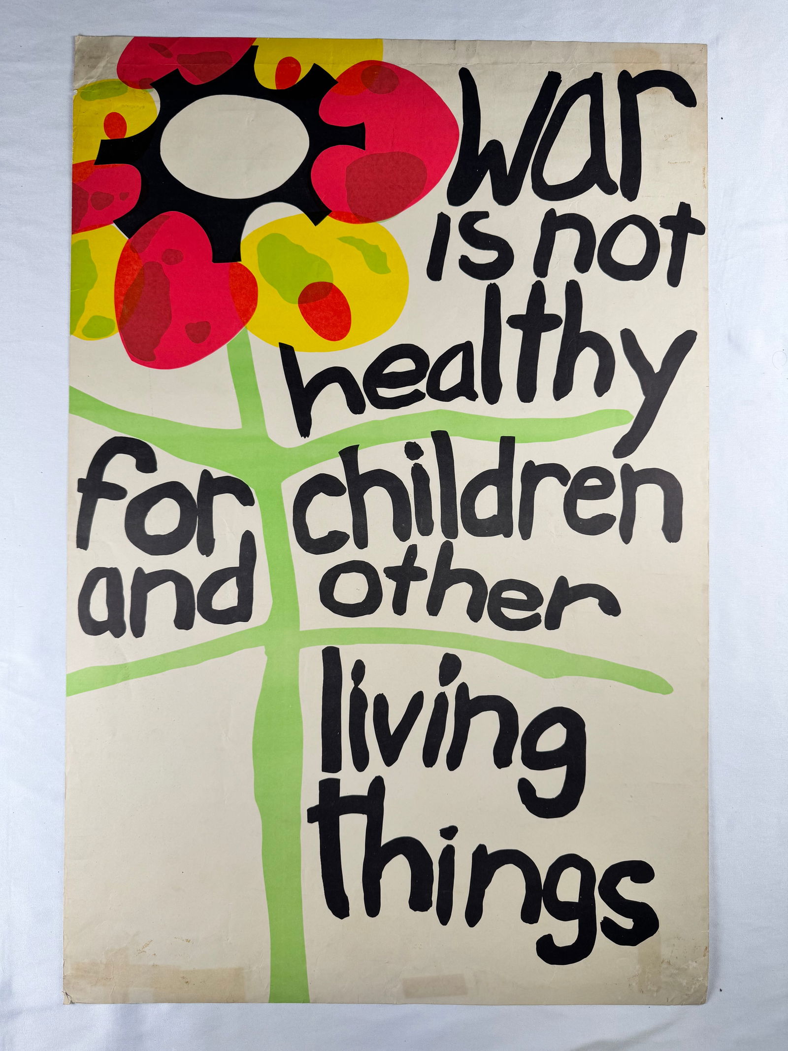 War Is Not Healthy for Children and Other Living Things Original Vintage Poster: Anti-war poster created during the Vietnam war. Late 60s/ Early 70s. Aging and tape residue at corners and age toning throughout.