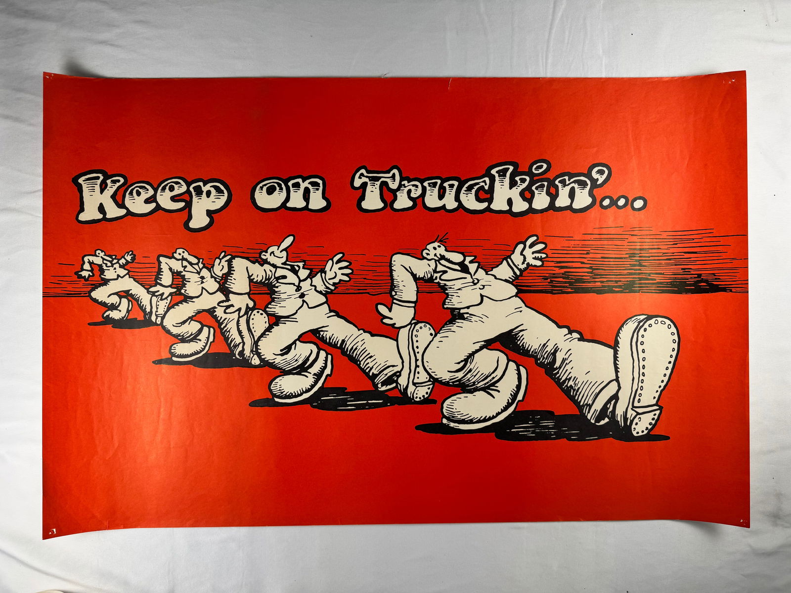 Keep on Truckin by R. Crumb Underground Comix Style Original Poster: Poster of "Keep on Truckin'," a cartoon and catchphrase created by underground comic artist Robert Crumb in 1968. It became a popular symbol of the counterculture movement in the late 1960s and early