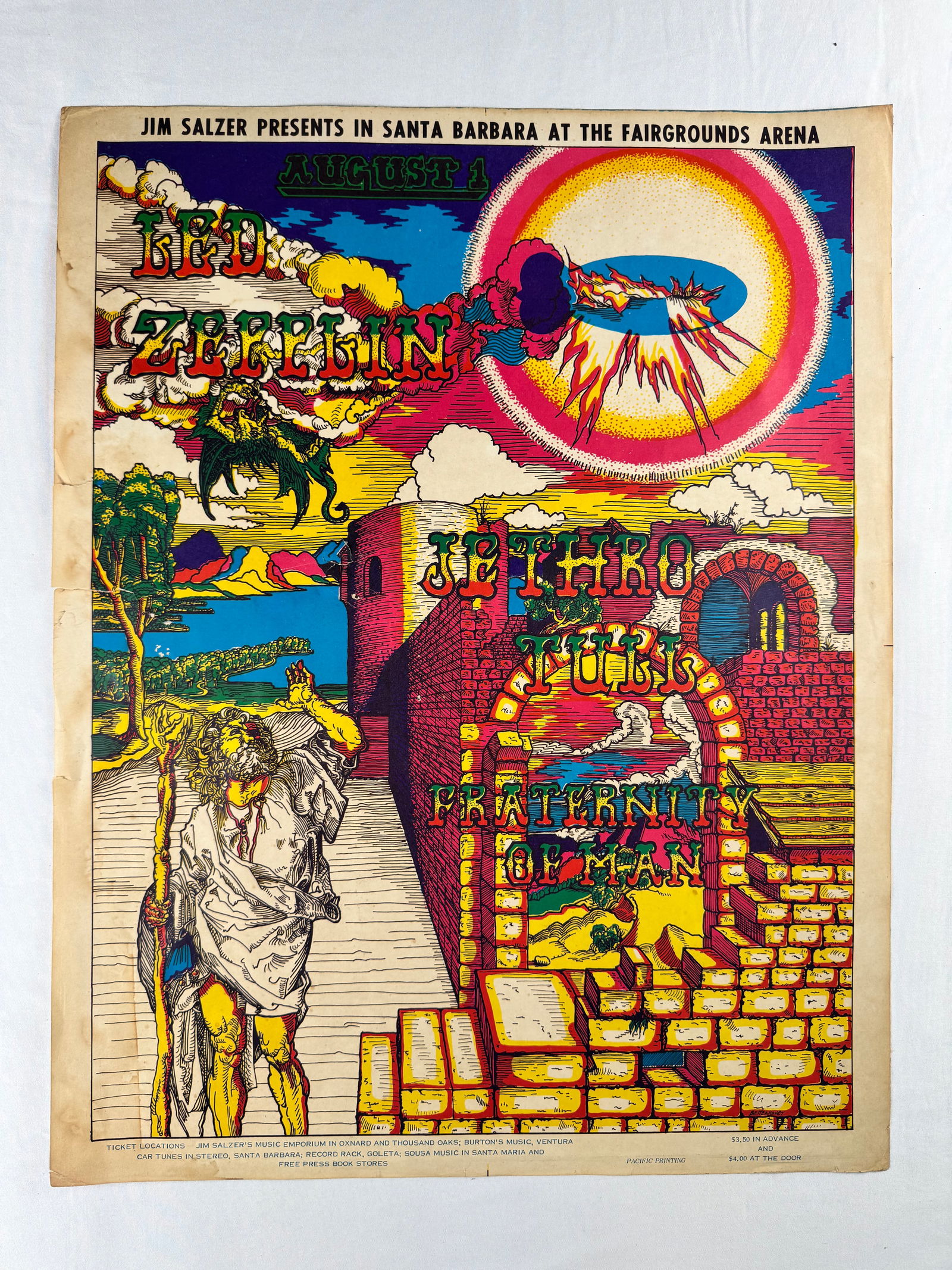 Led Zeppelin Jethro Tull Fraternity of Man 1969 Misspelled Original Concert Poster Zepplin (1 of 8)