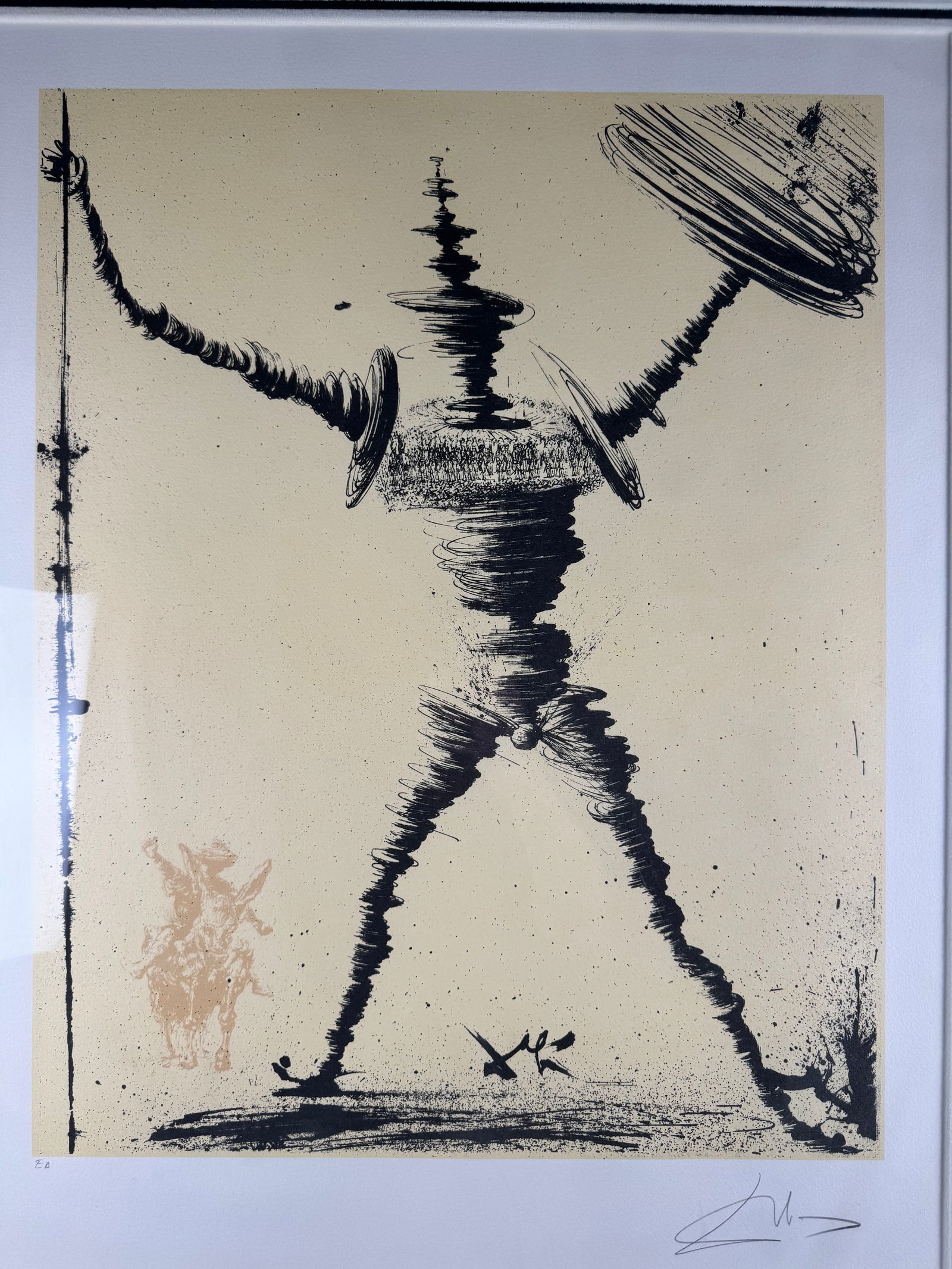 Don Quixote by Salvador Dalí Lithograph Signed EA Artist Print 21"x28" with COA: Lithograph titled Don Quixote (also known as Don Quichotte or Don Quixote of La Mancha) by Salvador Dalí, created in 1957. Signed lower right and inscribed 'EA' lower left. Framed 30"x36" with COA on