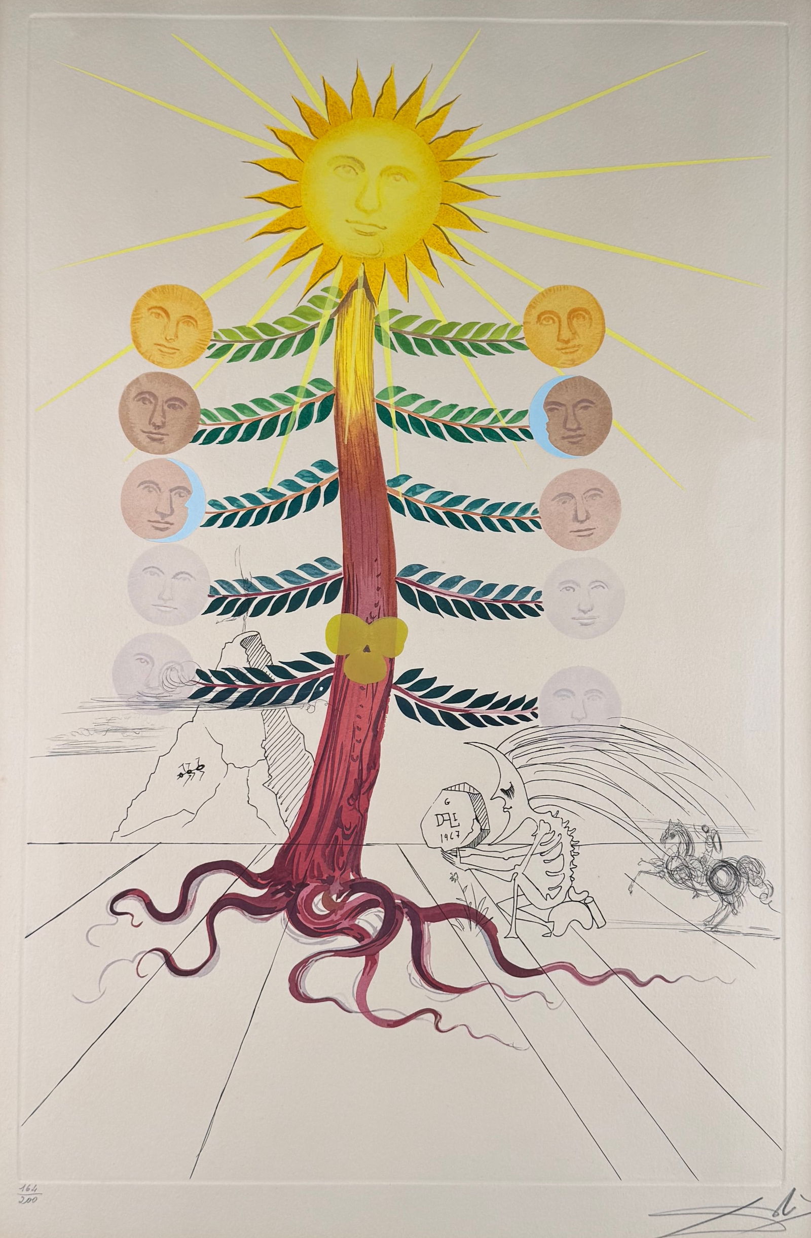 Luna Geminata (from Flora Dalinae) by Salvador Dali Signed Numbered Etching 164/200 Framed 17"x25": Luna Geminata (from Flora Dalinae) by the Spanish surrealist artist Salvador Dalí. Numbered 164/200 lower left and signed on lower right. Framed 27"x35"