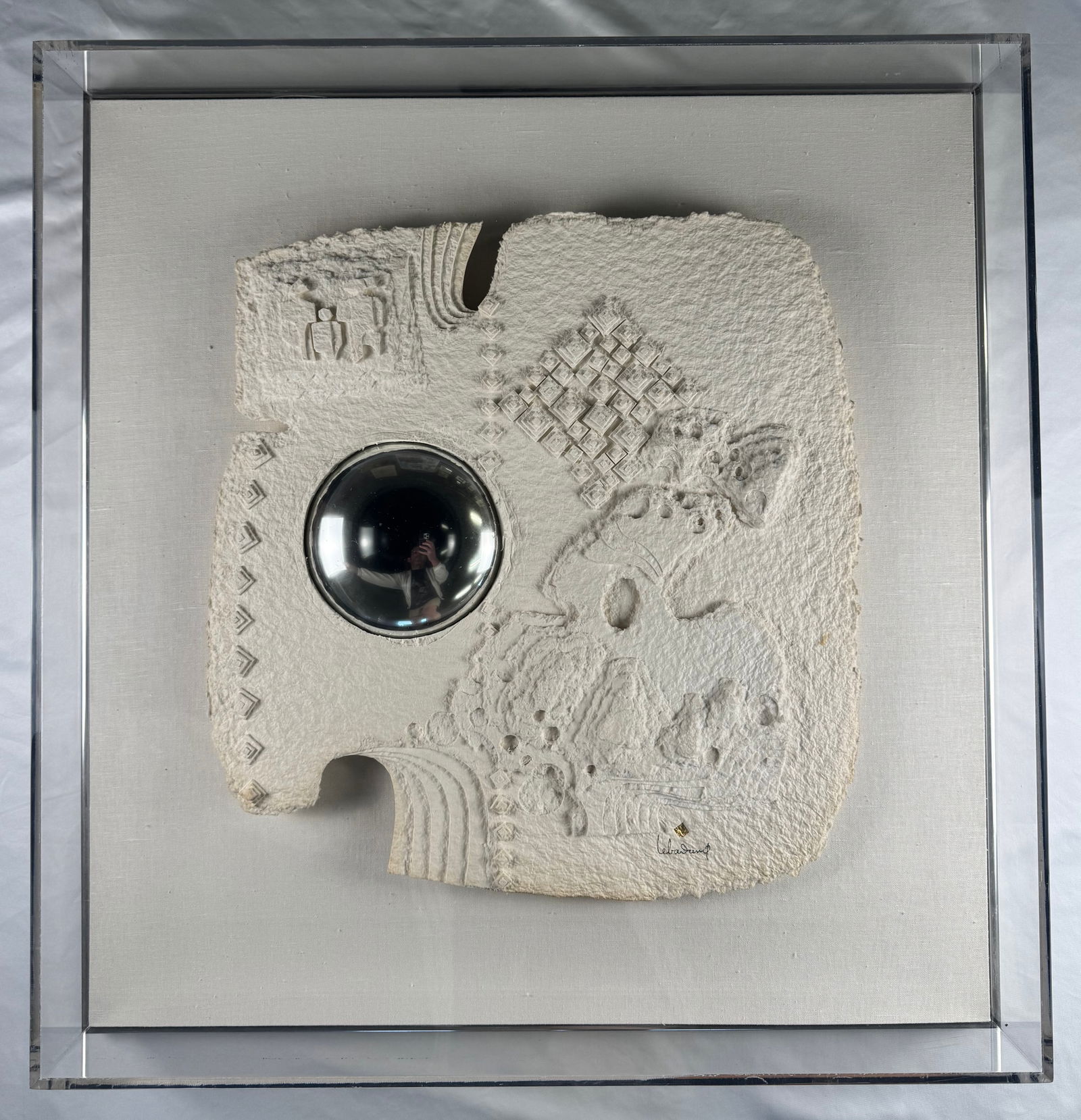 Lebadang Signed Mixed Media Relief with Mirror Sphere and Gold (1 of 6)