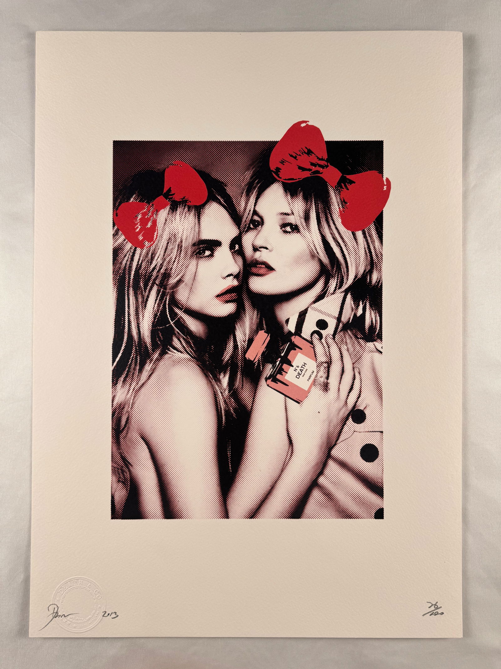 Kate And Cara by Death NYC Signed Limited Edition Screenprint 26/100: Limited edition screenprint by Death NYC. Signed and dated 2013 with edition numbering visible in the margin.
