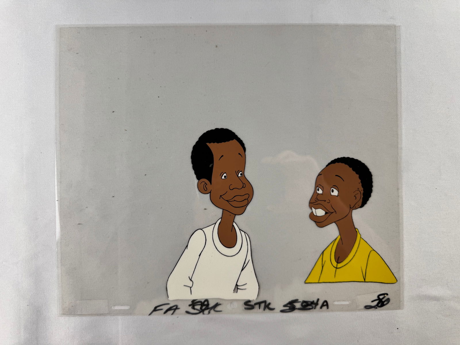 Fat Albert and the Cosby Kids Bill Russell Character Head Production Cel: Hand-painted animation cel depicting Bill and Russell character heads. Fat Albert and the Cosby Kids originally aired from 1972 to 1985.