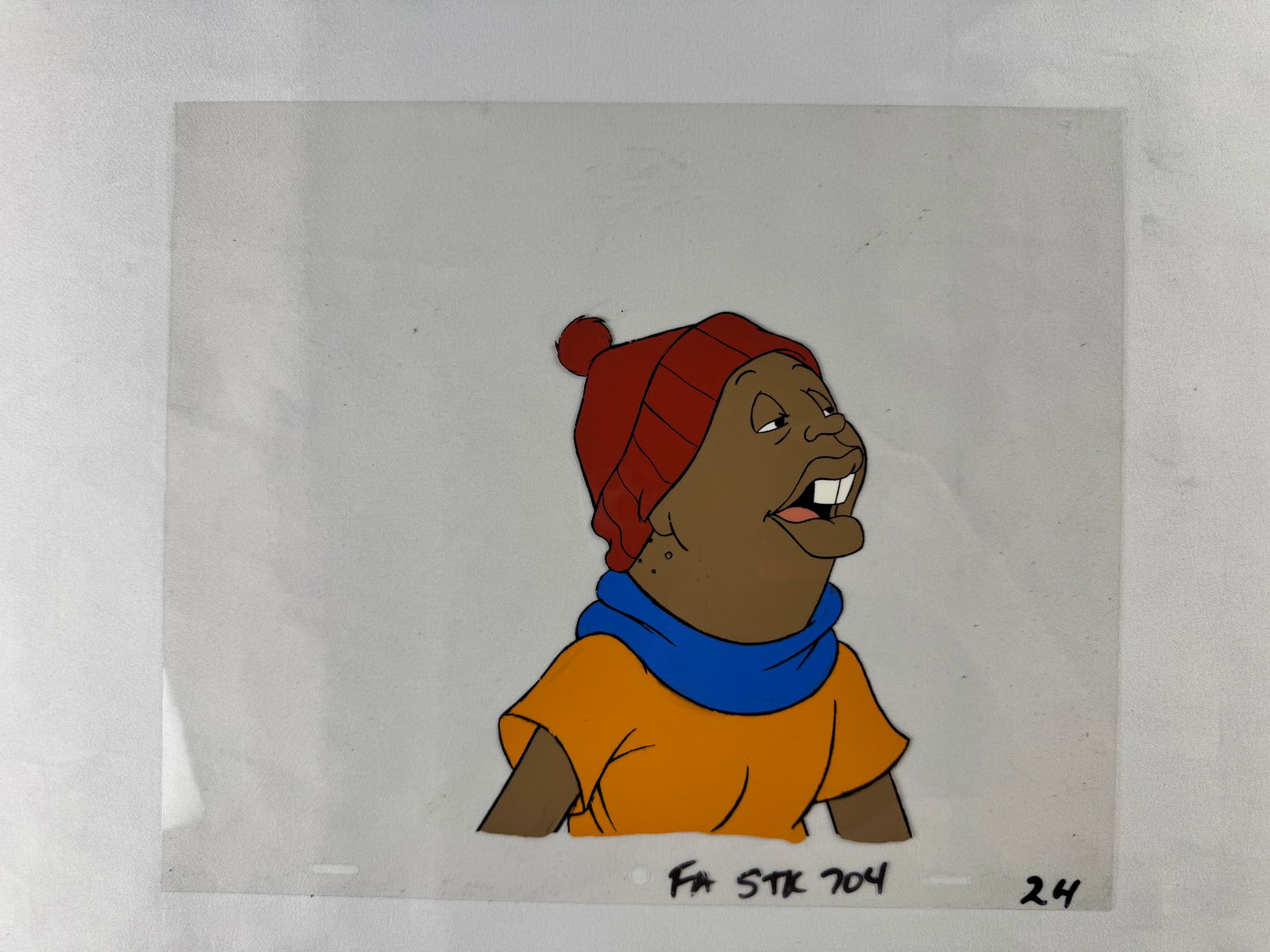Fat Albert and the Cosby Kids Mushmouth Animation Production Cel: Hand-painted animation cel depicting Mushmouth from Fat Albert and the Cosby Kids. The animated television series originally aired from 1972 to 1985.