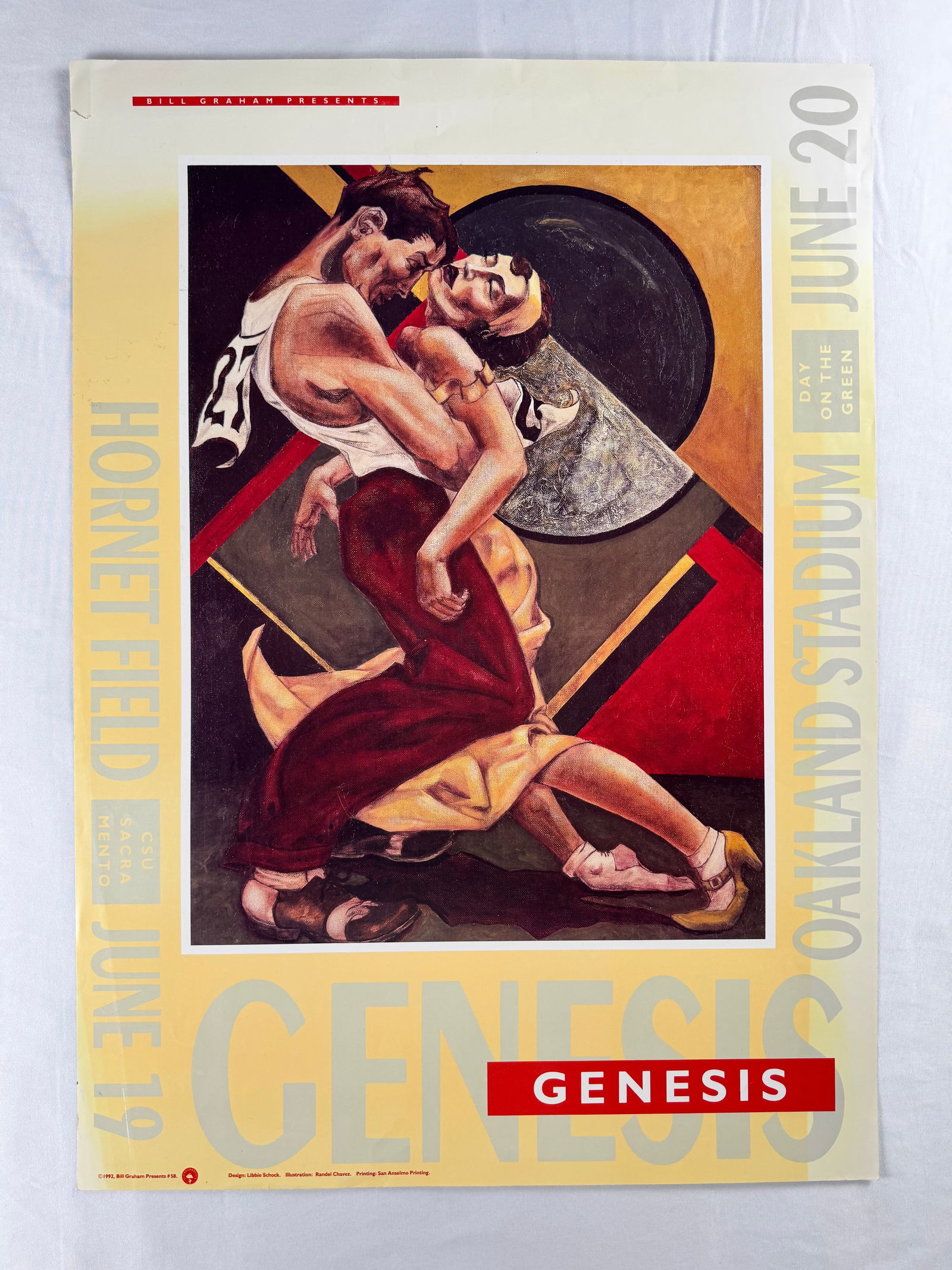 Genesis Oakland Stadium June 19 1992 Bill Graham Presents Poster: Concert poster for Genesis performing June 19, 1992 at Oakland Stadium. Presented by Bill Graham Presents.