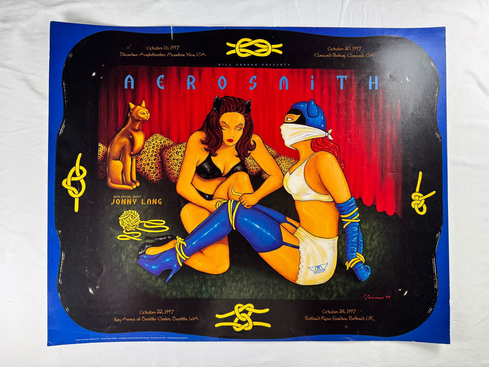 Aerosmith October 1997 West Coast Tour Bill Graham Presents Poster: Concert poster for Aerosmith with special guest Jonny Lang from October 1997. Presented by Bill Graham Presents.