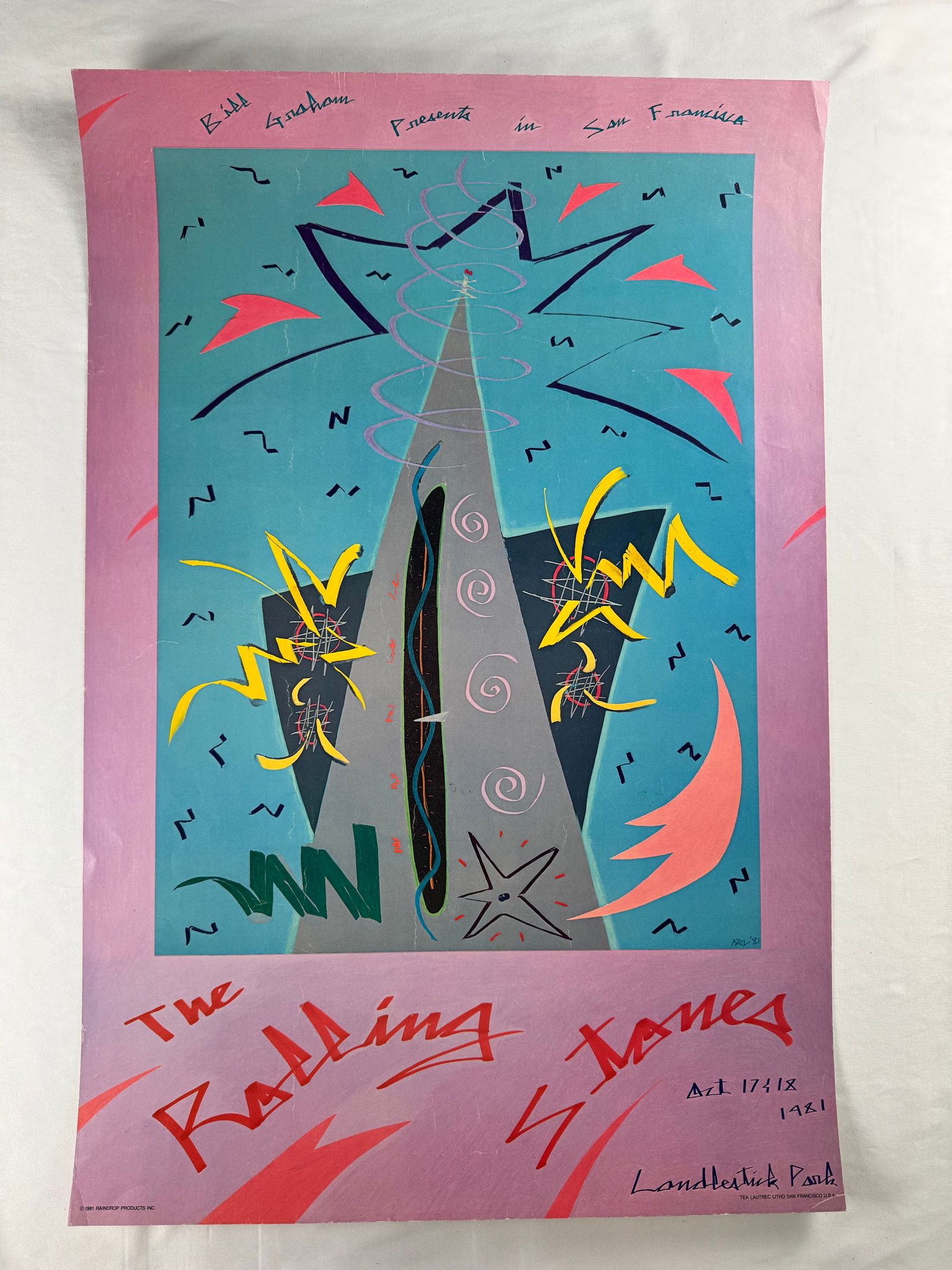 Rolling Stones Bill Graham Presents Radio City Style Concert Poster: Concert poster referencing Rolling Stones with Bill Graham Presents branding. Artwork features abstract graphic design.