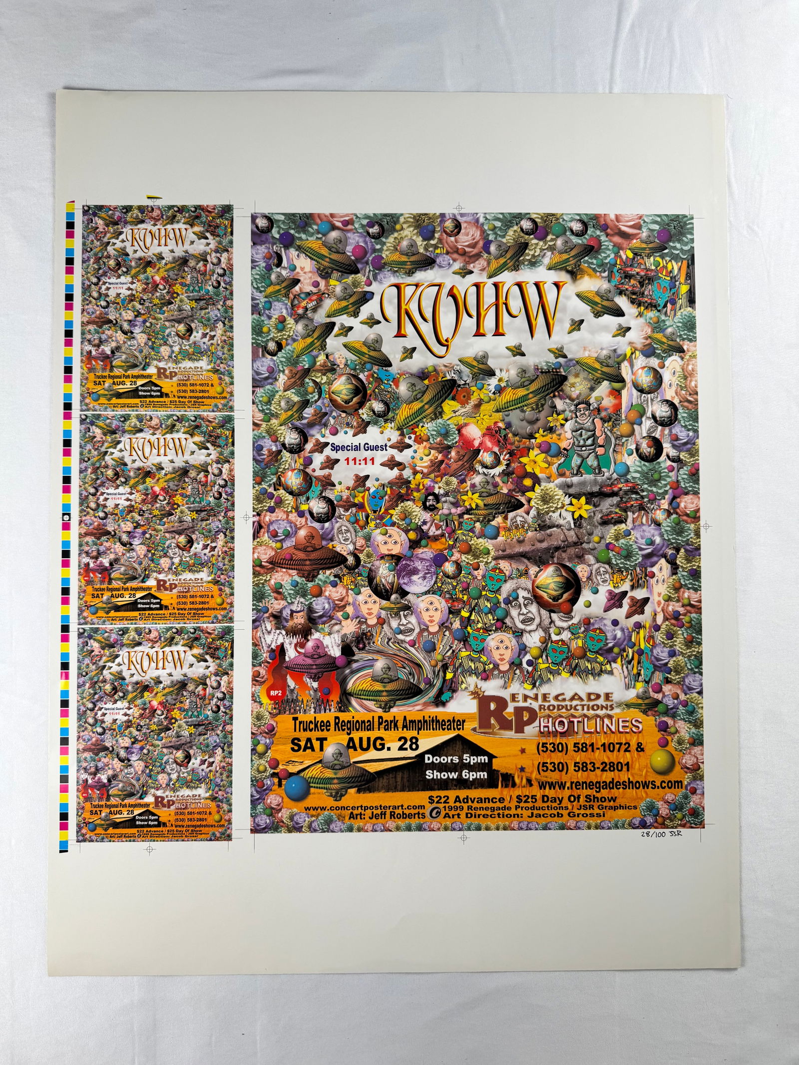 KUHW Truckee Regional Park Amphitheater 1999 Poster: Concert poster for KUHW with special guest 11:11. Event held August 28 1999 at Truckee Regional Park Amphitheater.