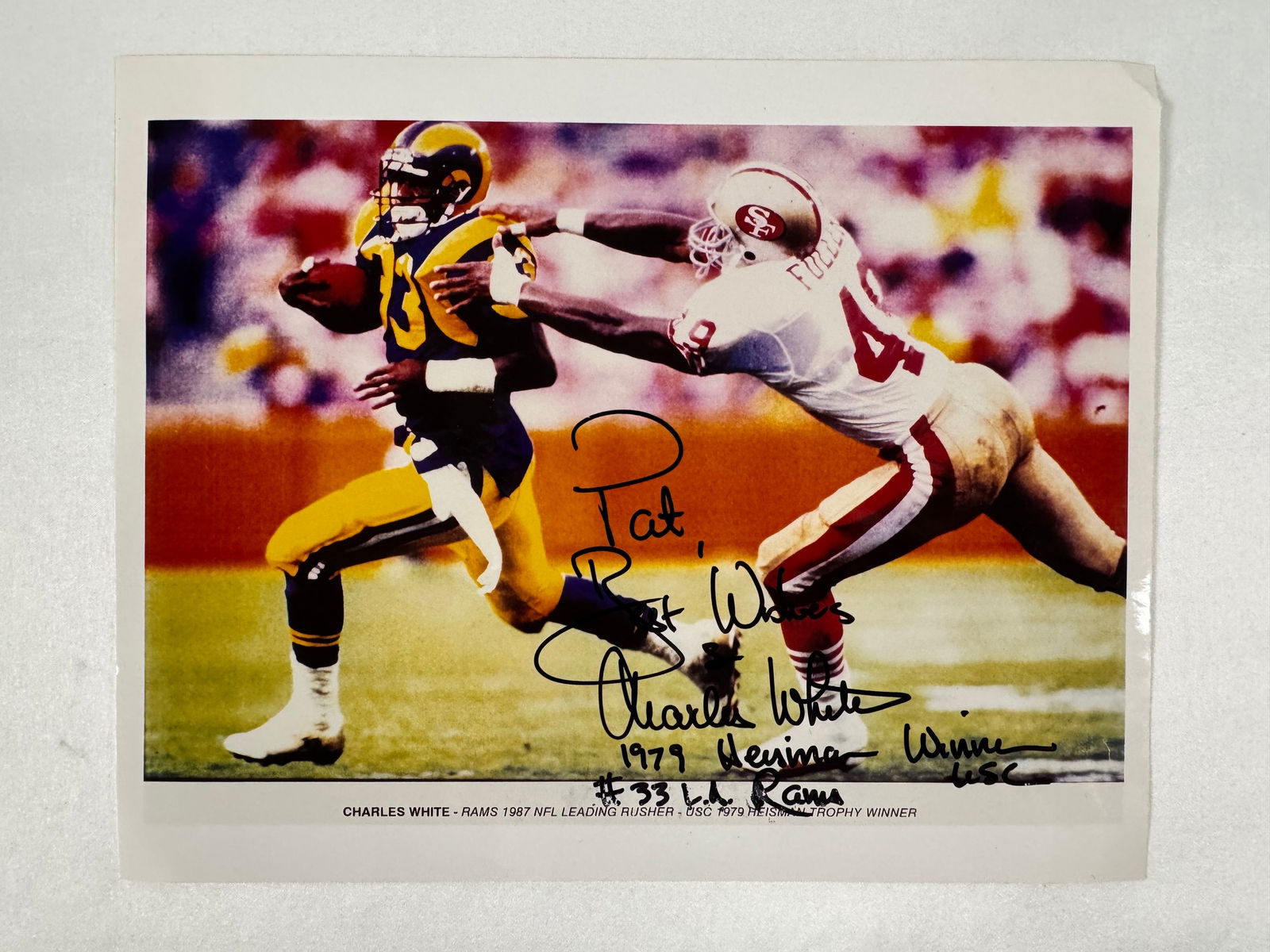 Charles White Autograph, 11.5"x9 Rams 1887 NFL Leading Rusher: Note: we do not authenticate.