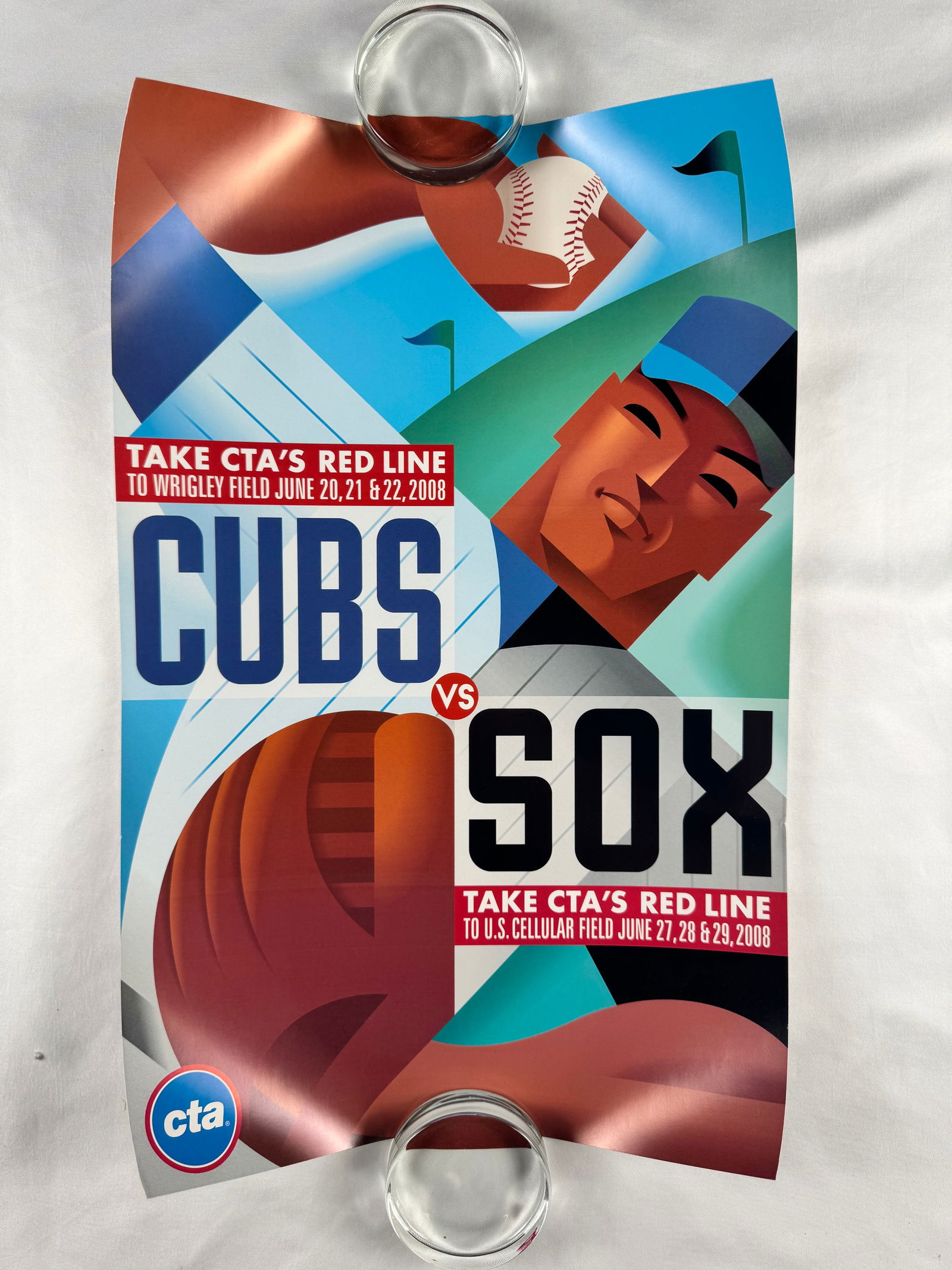 Cubs vs Sox 2008 CTA Poster 2008 by Steve Musgrave: 2008 CTA Red Line Poster designed by Chicago artist Steve Musgrave -- the same artist who designed the murals featuring Cubs legends at the Addison station.