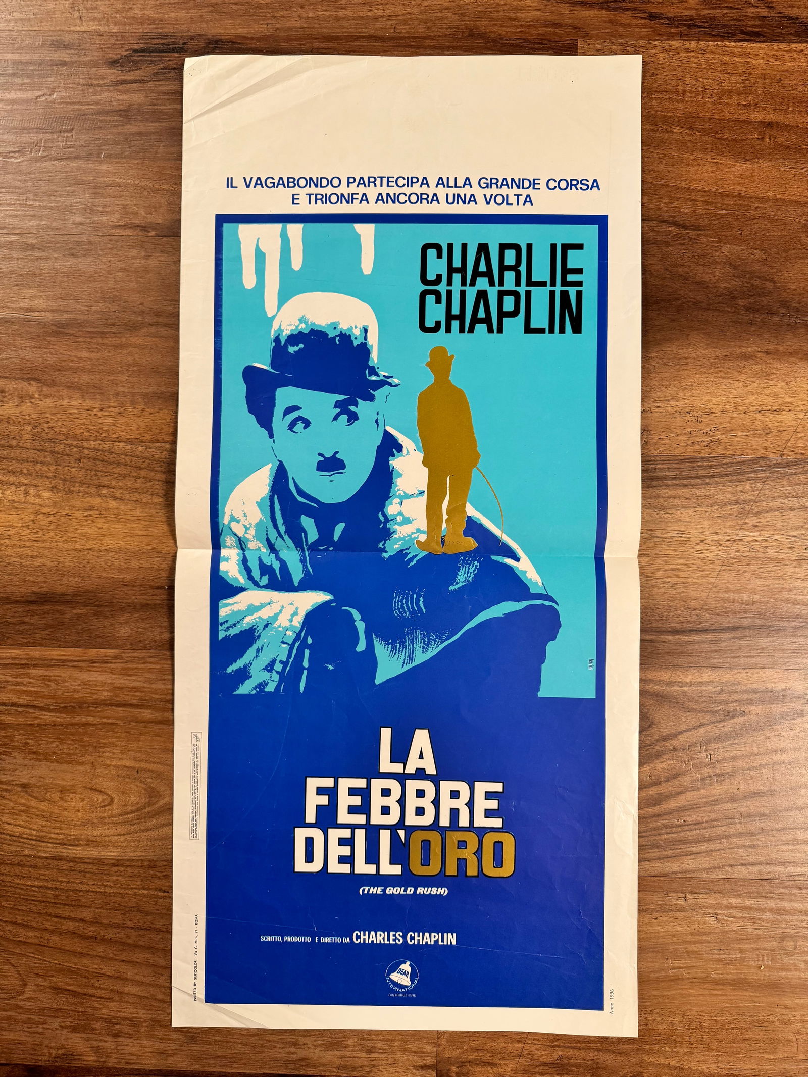 The Gold Rush 1925 Italian Locandino RR80s Folded Movie Poster 13"x27.5": The Gold Rush is a 1925 American silent comedy film written, produced, and directed by Charlie Chaplin. The film also stars Chaplin in his Little Tramp persona, Georgia Hale, Mack Swain, Tom Murray, H