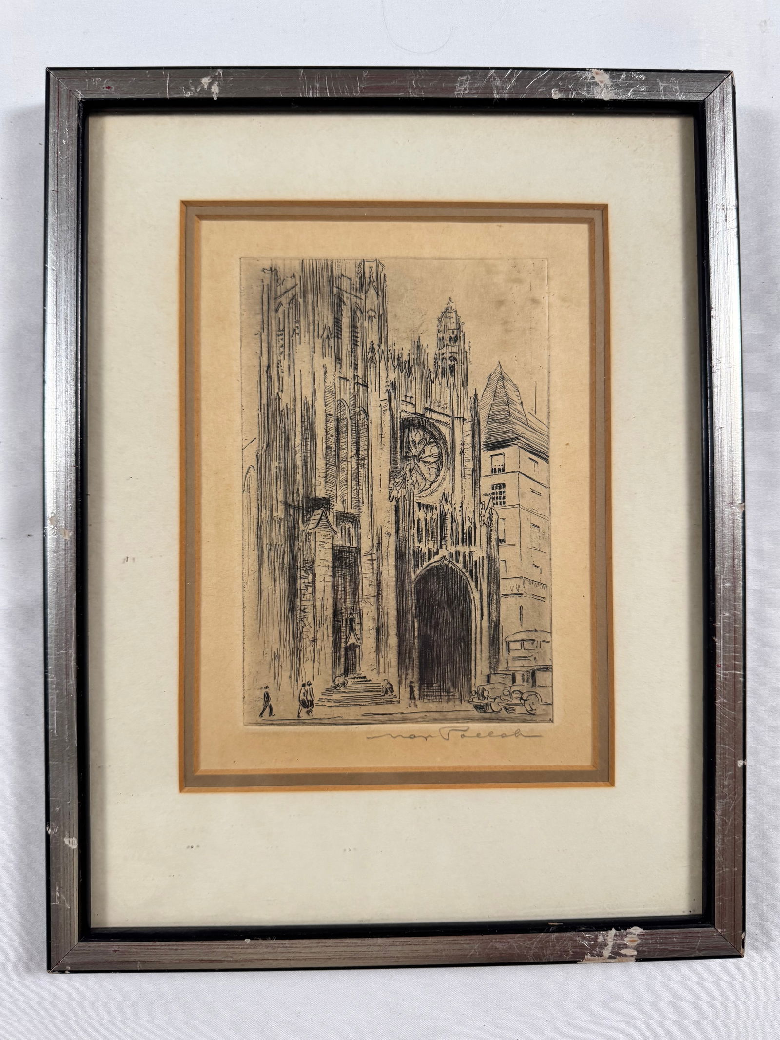 Max Pollak Etching Framed St Thomas Episcopal Church Etching 5x7.5 Original (8) (1 of 5)