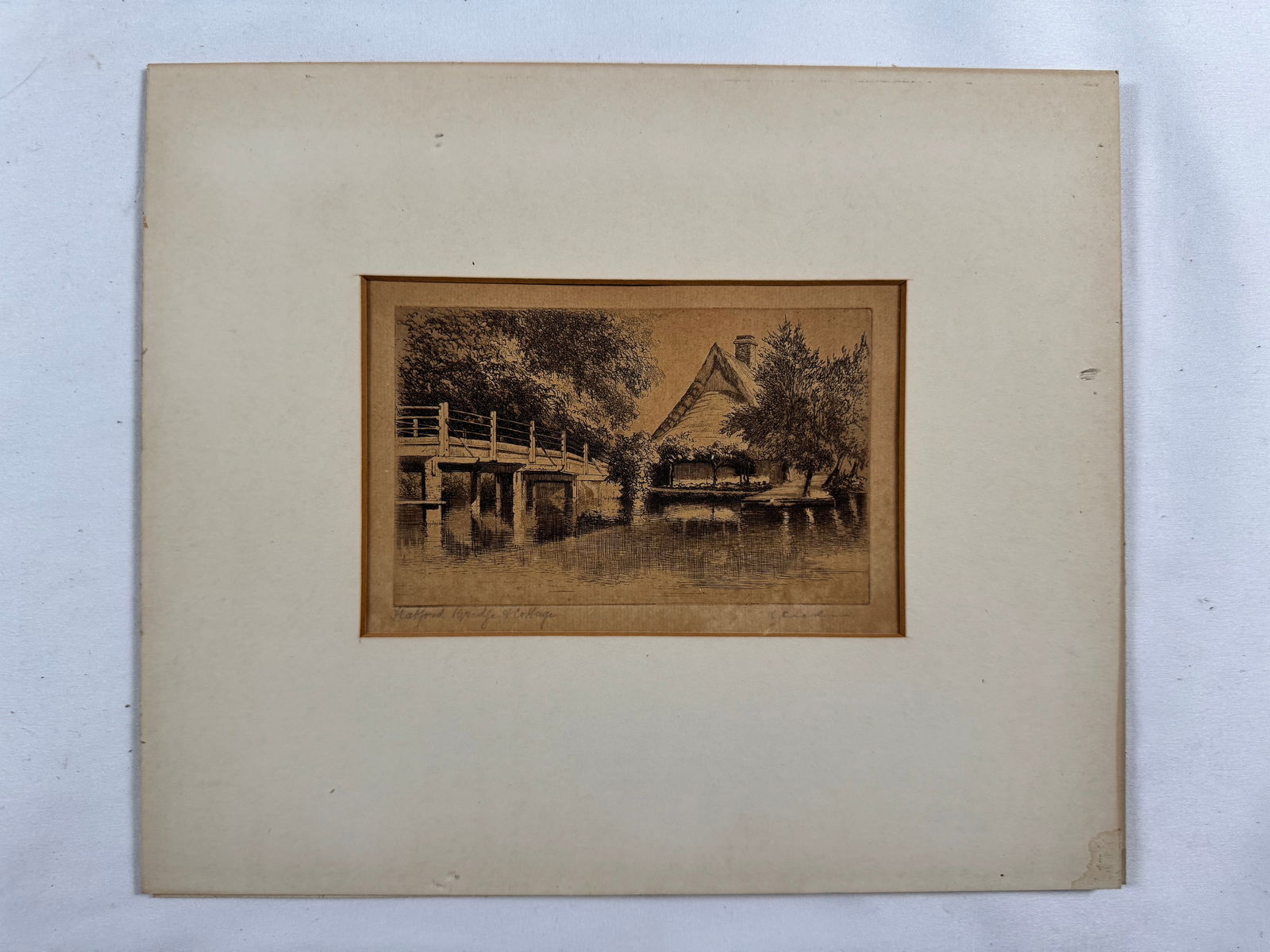 Bridge and Cottage by C. Dickens Etching 4x6.5 Original (9): 9 - Artist is rumored to be Charles Dickens (but not THE Charles Dickens).