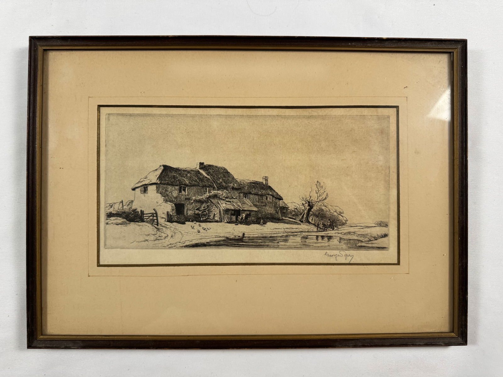 George Soper “A Cornish Farm?? Etching Signed Framed 10.5x5.5 Original (11): 11 - George Soper RE (1870–1942) was an English illustrator and etcher whose work appears in books, magazines and journals, including Alice’s Adventures in Wonderland, The Water Babies, Lamb’s T