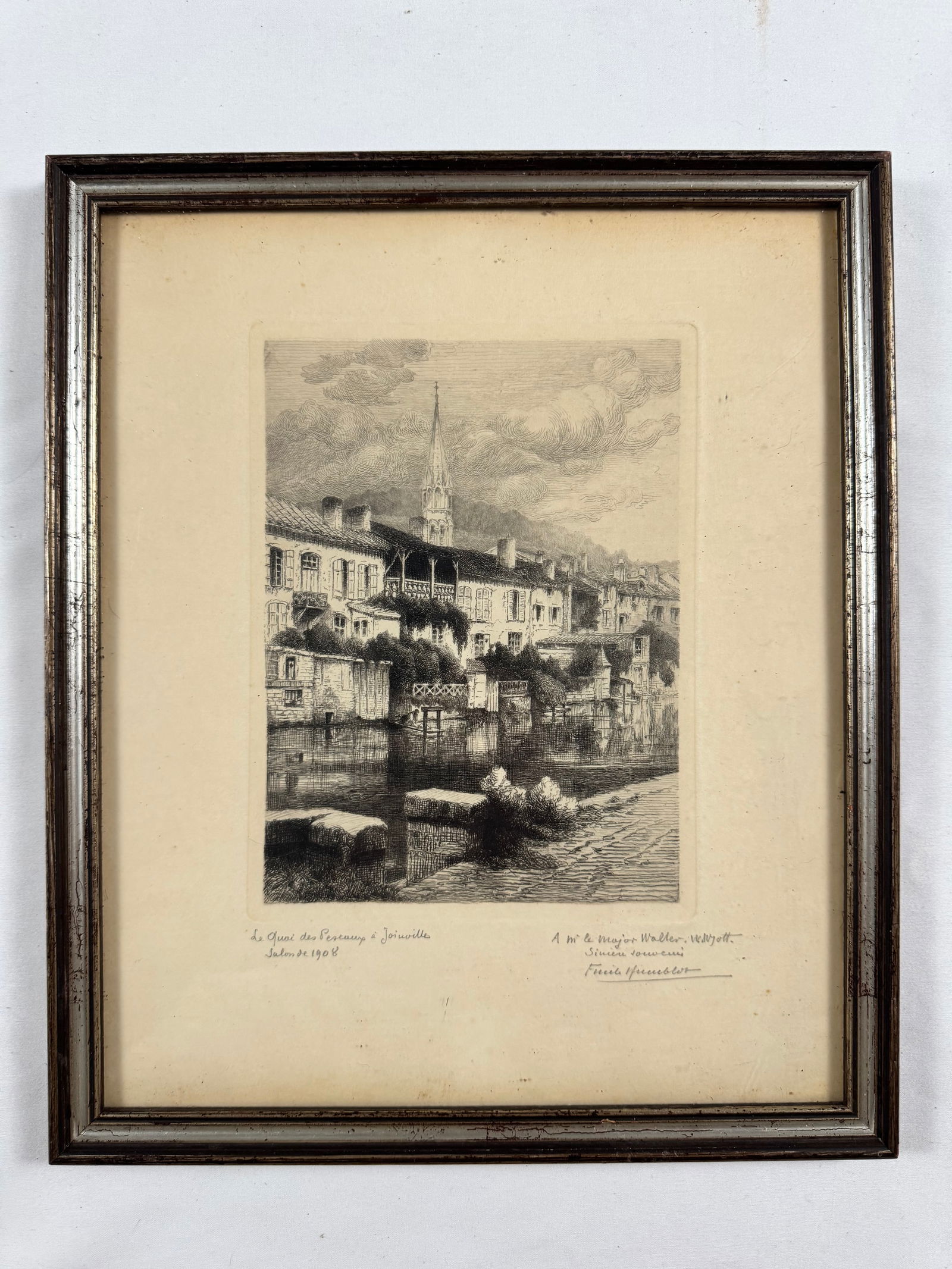 Le Quai des Pescaux, a Joinville by Emile Humblot Signed Etching Framed 10x12 Original (12) (1 of 5)
